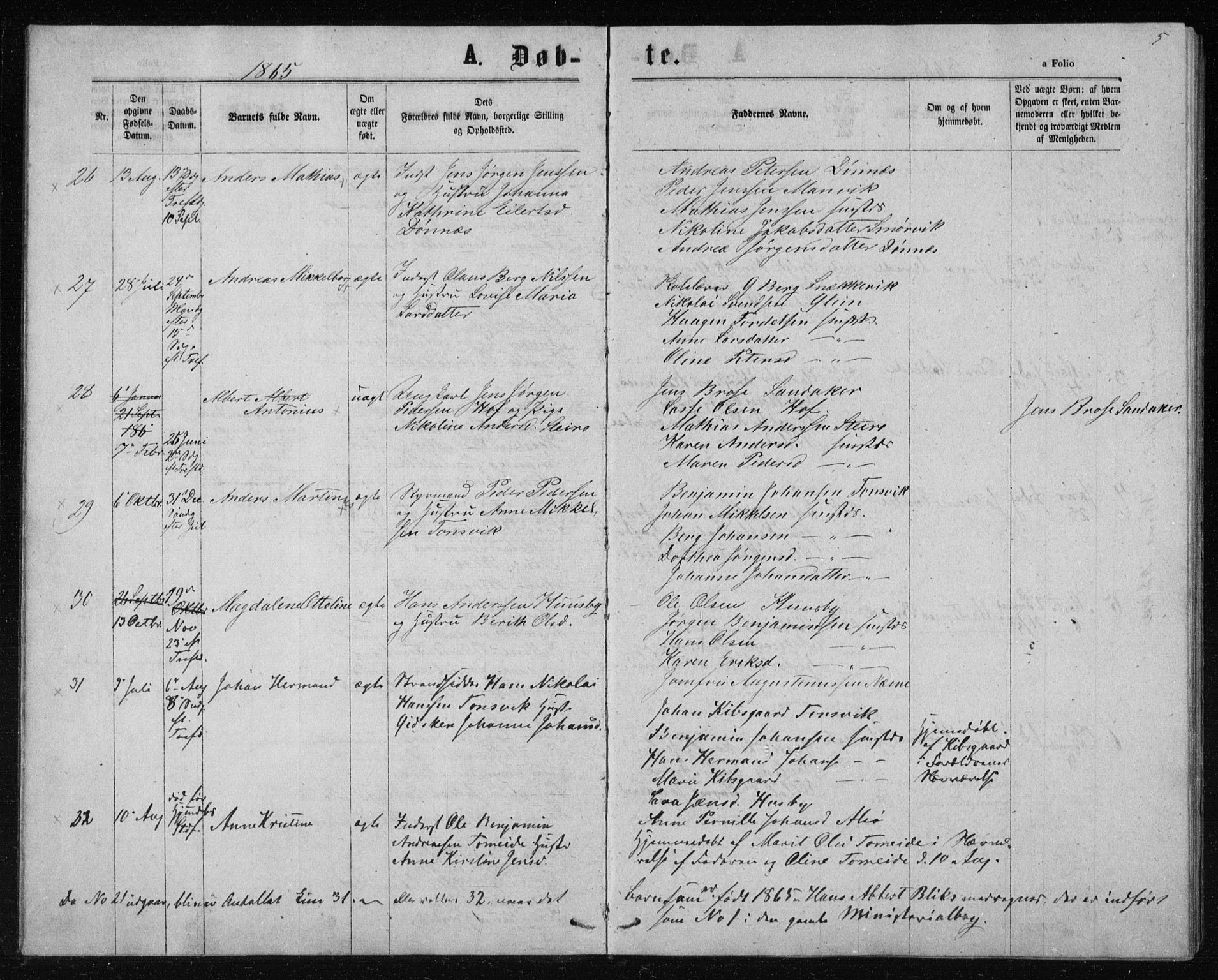 Ministerialprotokoller, klokkerbøker og fødselsregistre - Nordland, AV/SAT-A-1459/835/L0531: Parish register (copy) no. 835C03, 1865-1877, p. 5