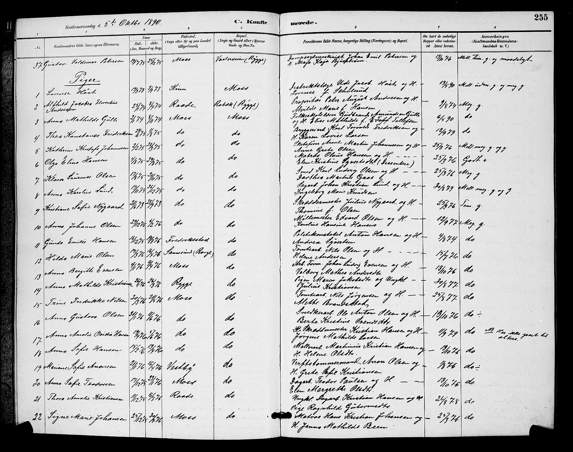 Moss prestekontor Kirkebøker, AV/SAO-A-2003/G/Ga/L0006: Parish register (copy) no. I 6, 1889-1900, p. 255