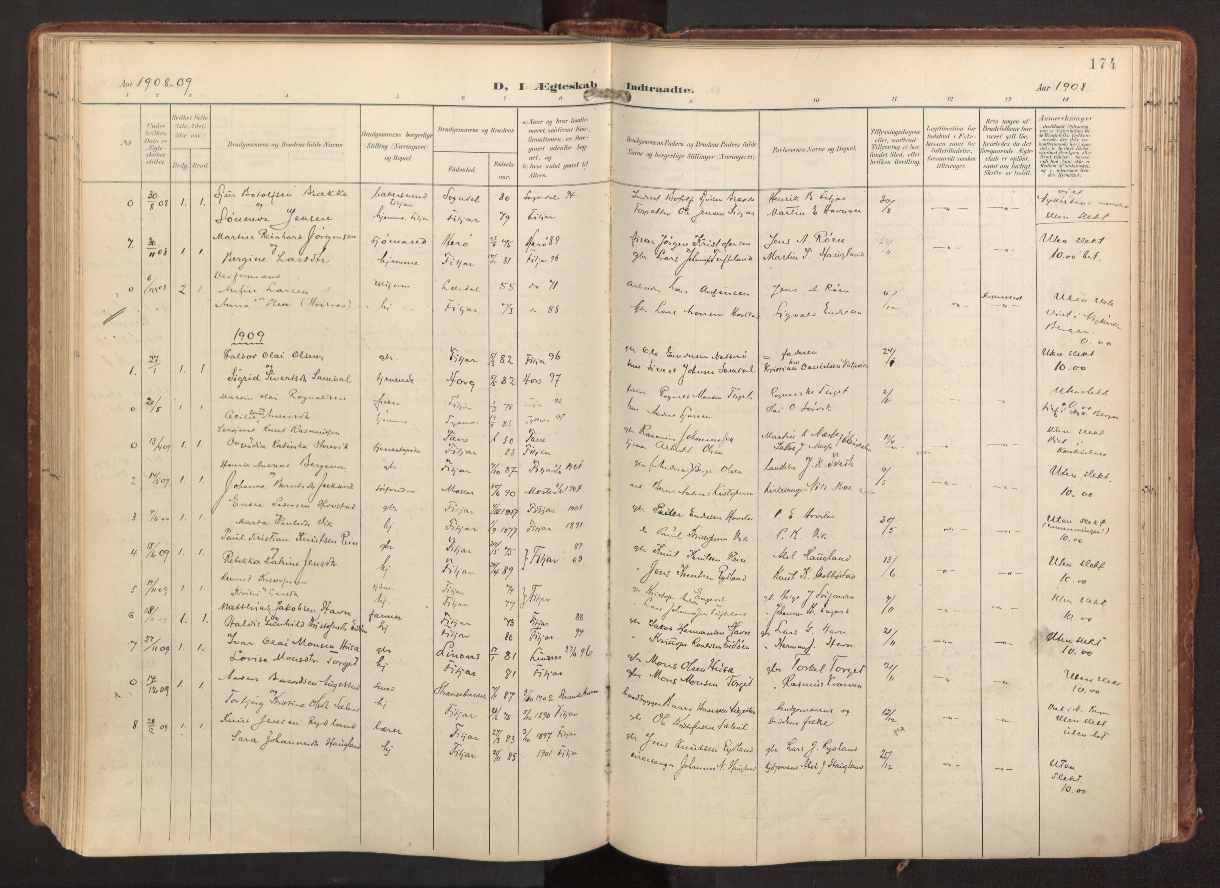 Fitjar sokneprestembete, SAB/A-99926: Parish register (official) no. A 3, 1900-1918, p. 174
