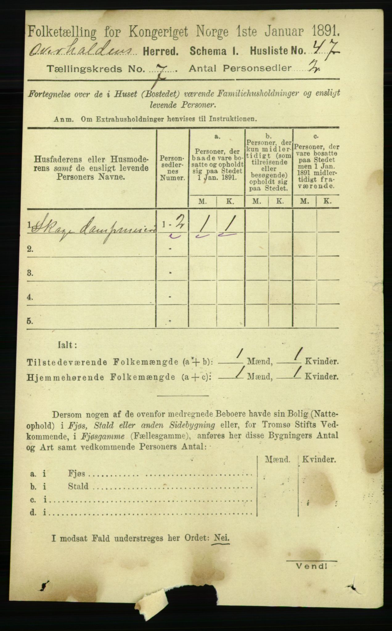 RA, 1891 census for 1744 Overhalla, 1891, p. 2634