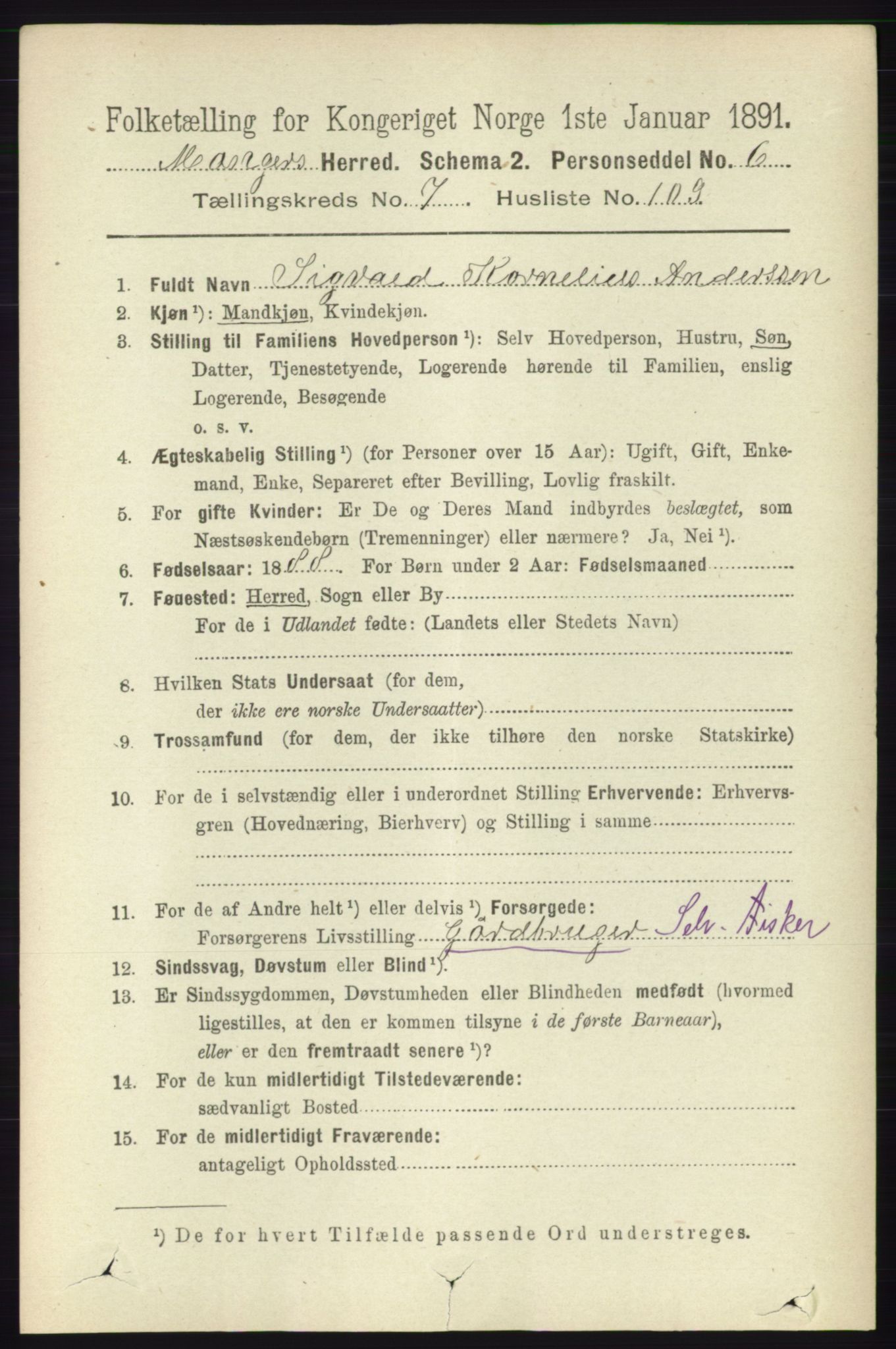 RA, 1891 census for 1261 Manger, 1891, p. 5004