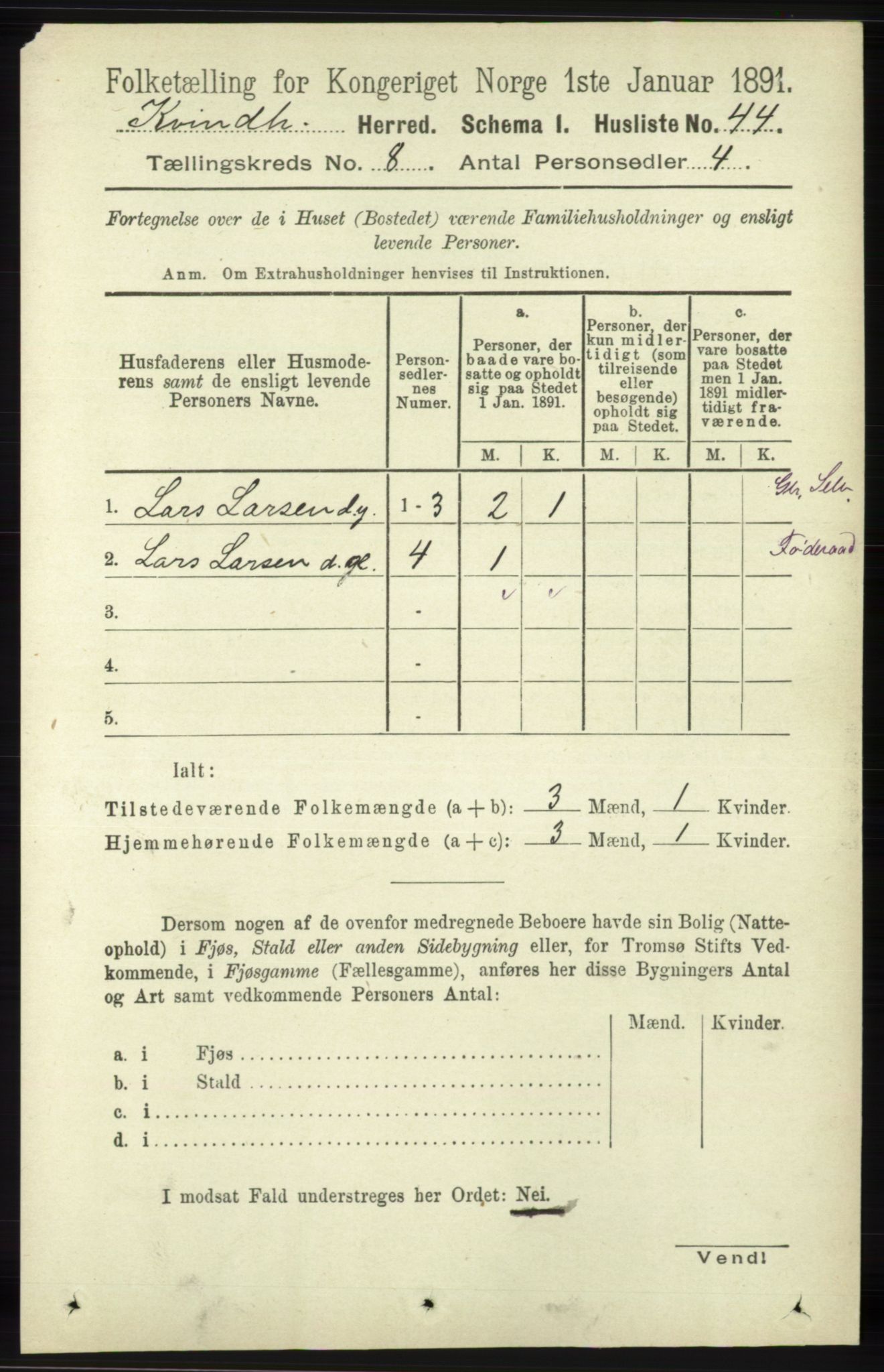 RA, 1891 census for 1224 Kvinnherad, 1891, p. 2965