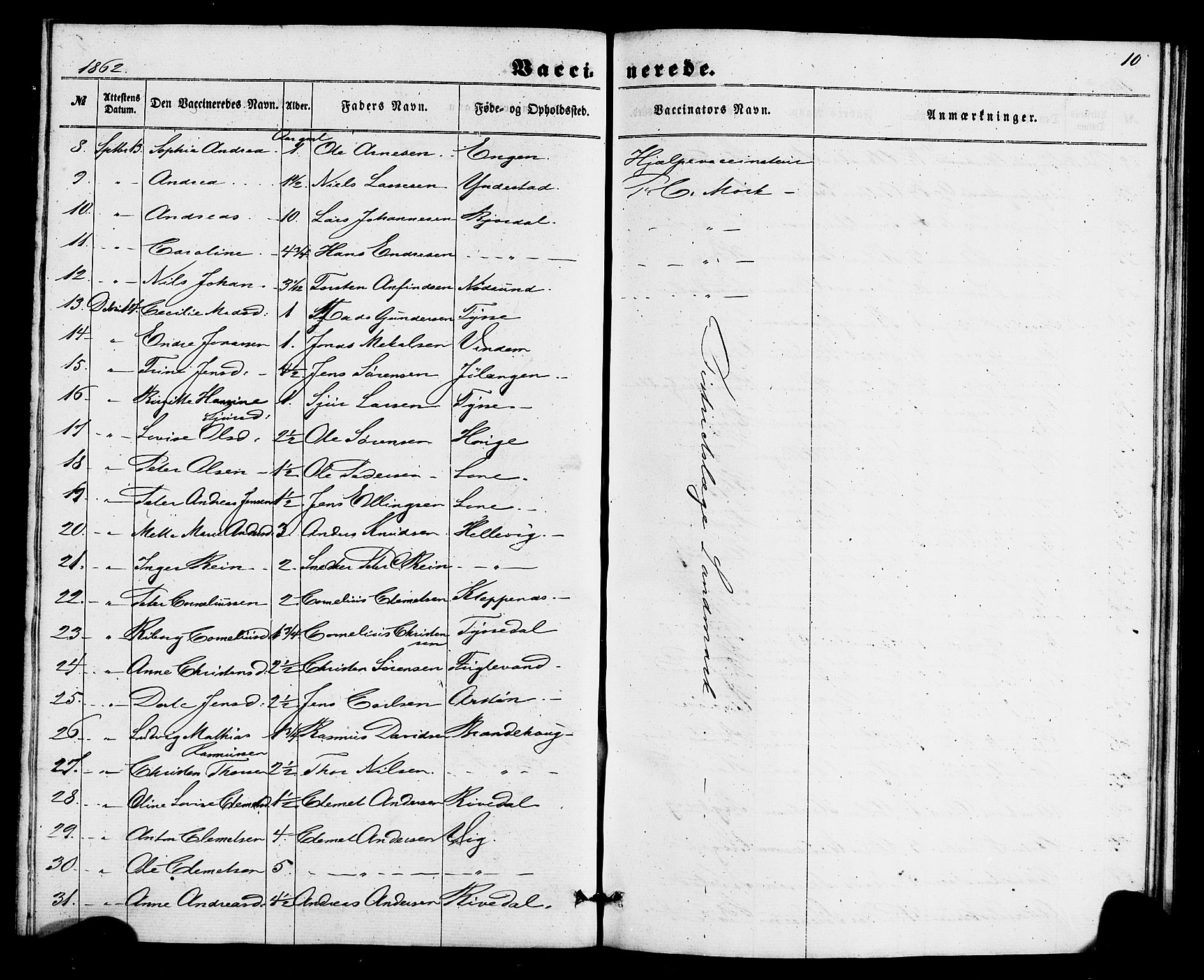 Fjaler sokneprestembete, AV/SAB-A-79801/H/Haa/Haaa/L0011: Parish register (official) no. A 11, 1860-1867, p. 10