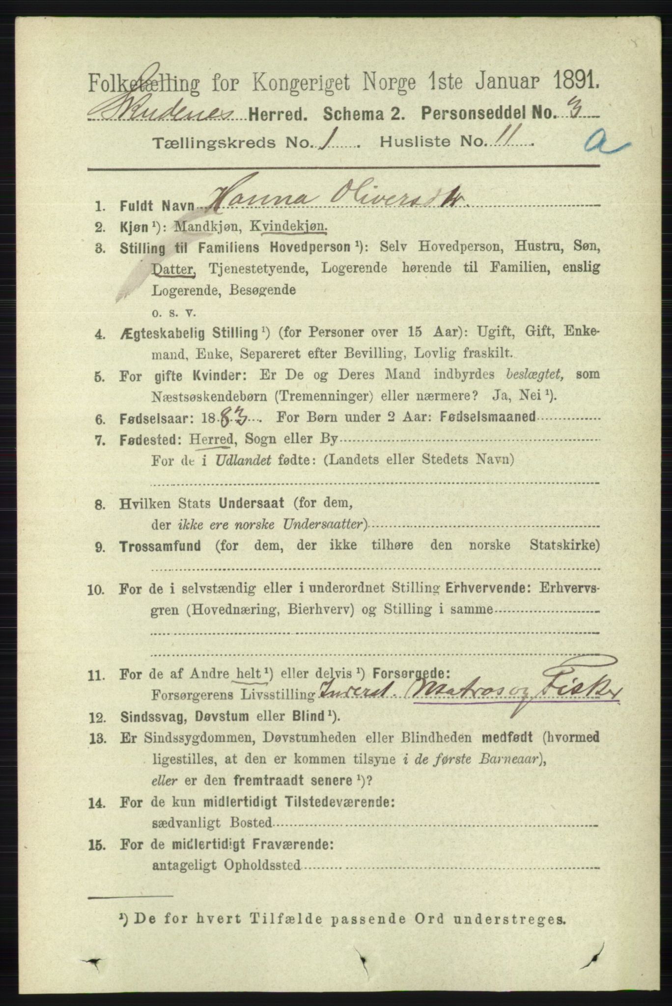 RA, 1891 census for 1150 Skudenes, 1891, p. 173