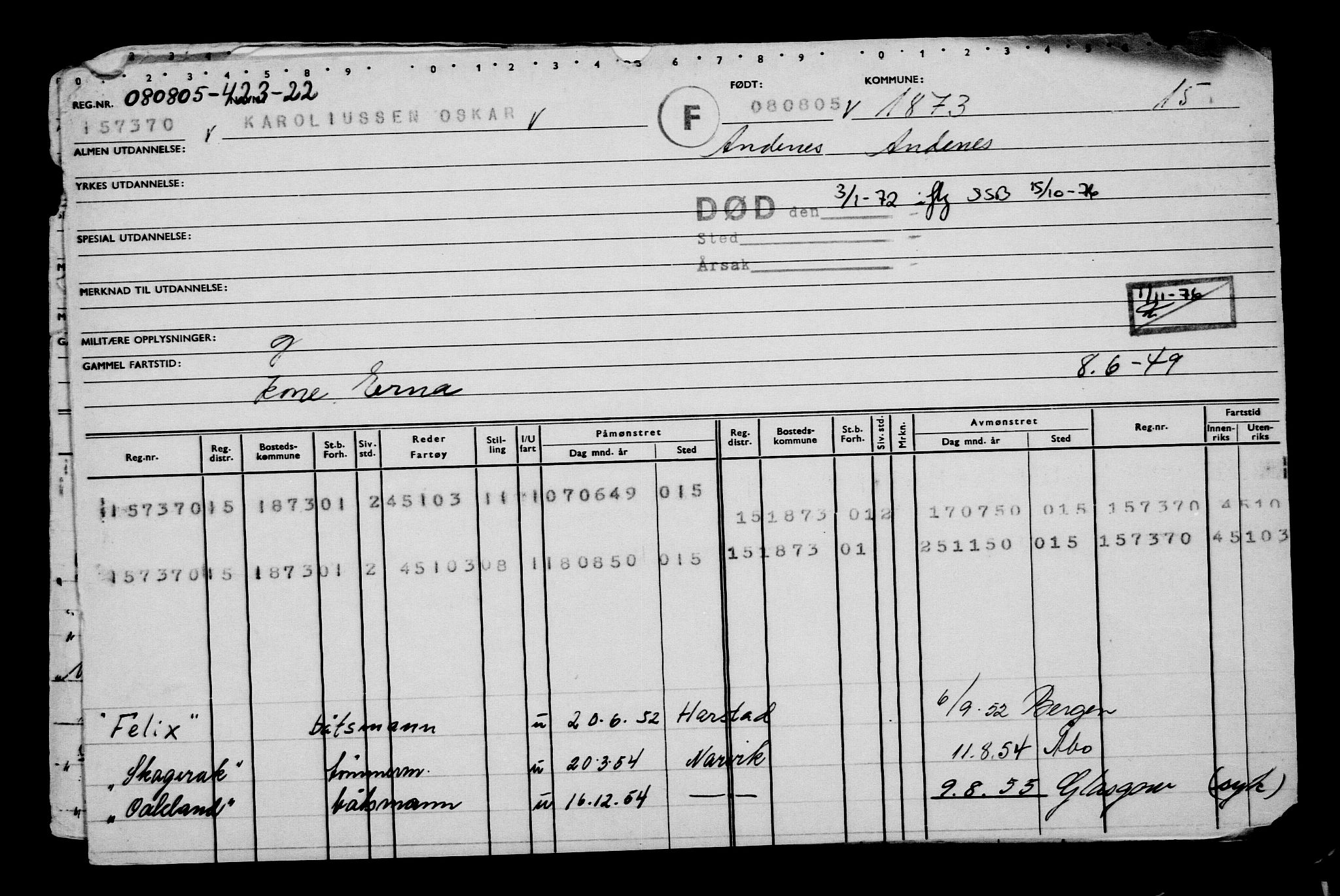 Direktoratet for sjømenn, AV/RA-S-3545/G/Gb/L0060: Hovedkort, 1905, p. 454