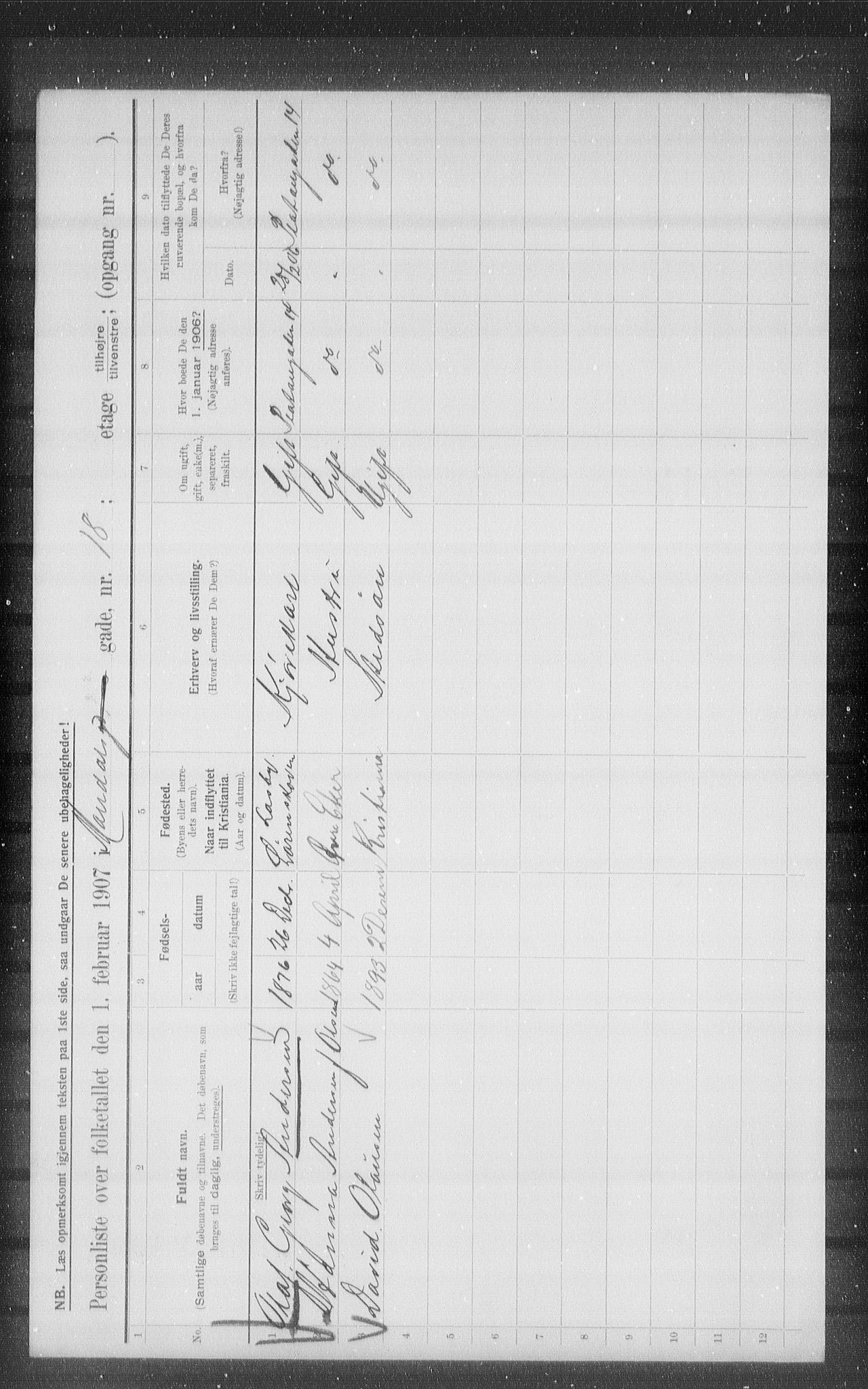 OBA, Municipal Census 1907 for Kristiania, 1907, p. 30796