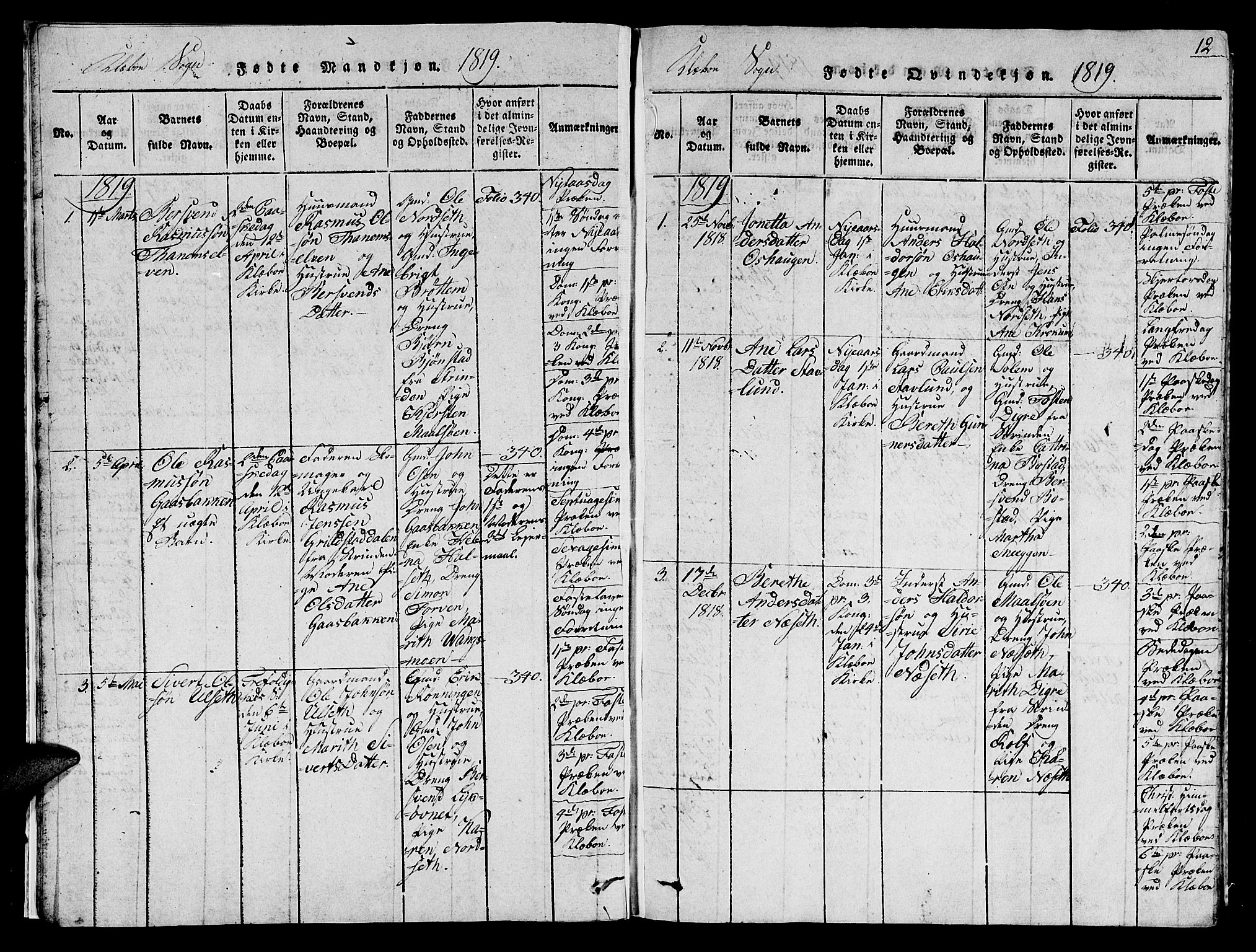 Ministerialprotokoller, klokkerbøker og fødselsregistre - Sør-Trøndelag, SAT/A-1456/618/L0450: Parish register (copy) no. 618C01, 1816-1865, p. 12