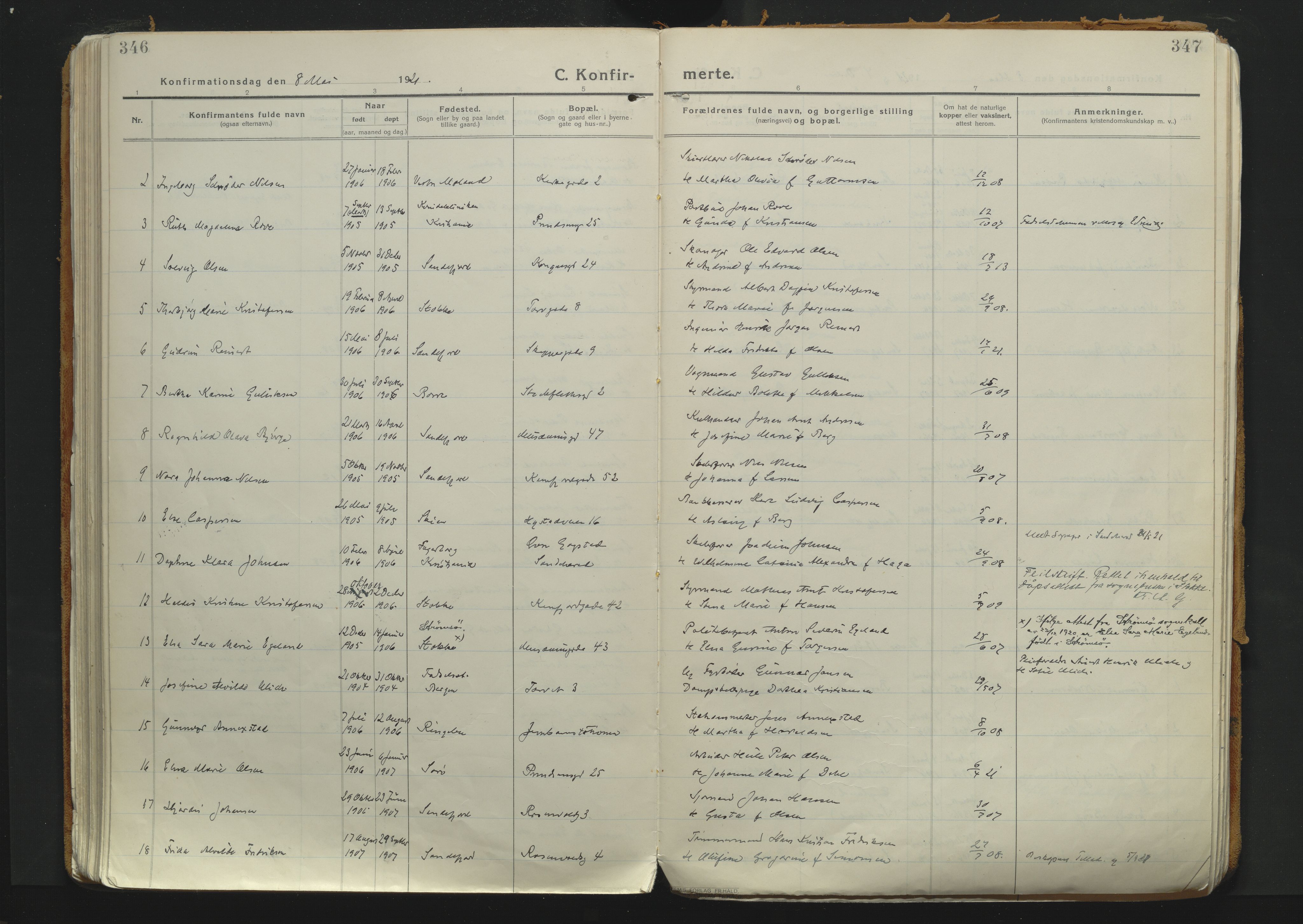 Sandefjord kirkebøker, SAKO/A-315/F/Fa/L0007: Parish register (official) no. 7, 1916-1930, p. 346-347