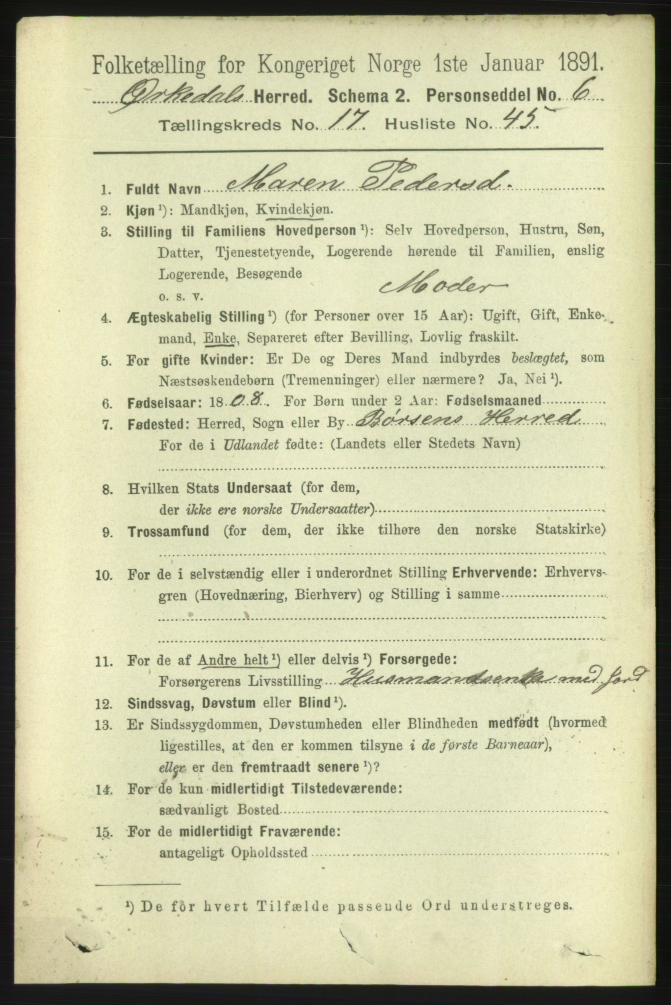 RA, 1891 census for 1638 Orkdal, 1891, p. 7627