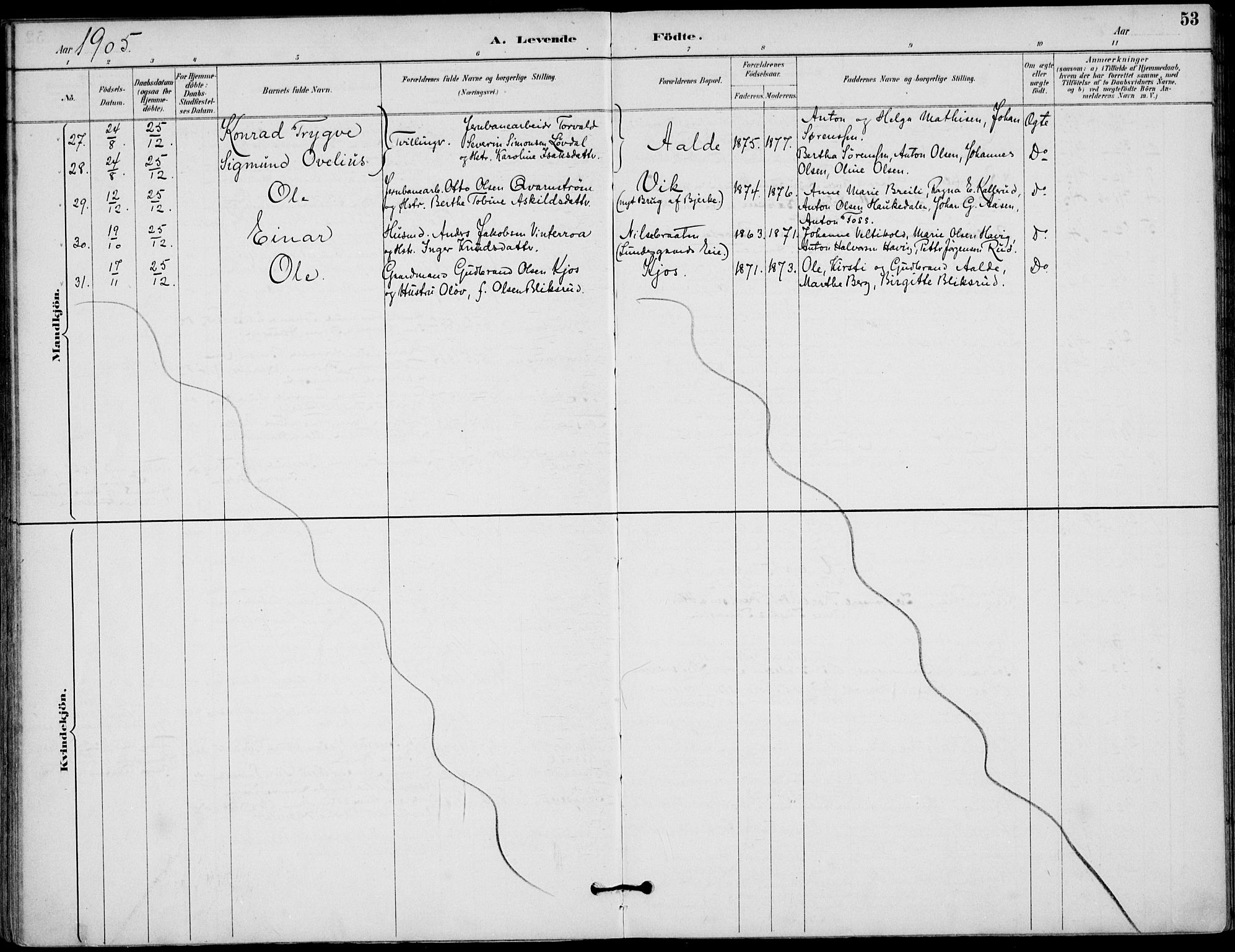 Lunder kirkebøker, AV/SAKO-A-629/F/Fa/L0001: Parish register (official) no. I 1, 1885-1912, p. 53