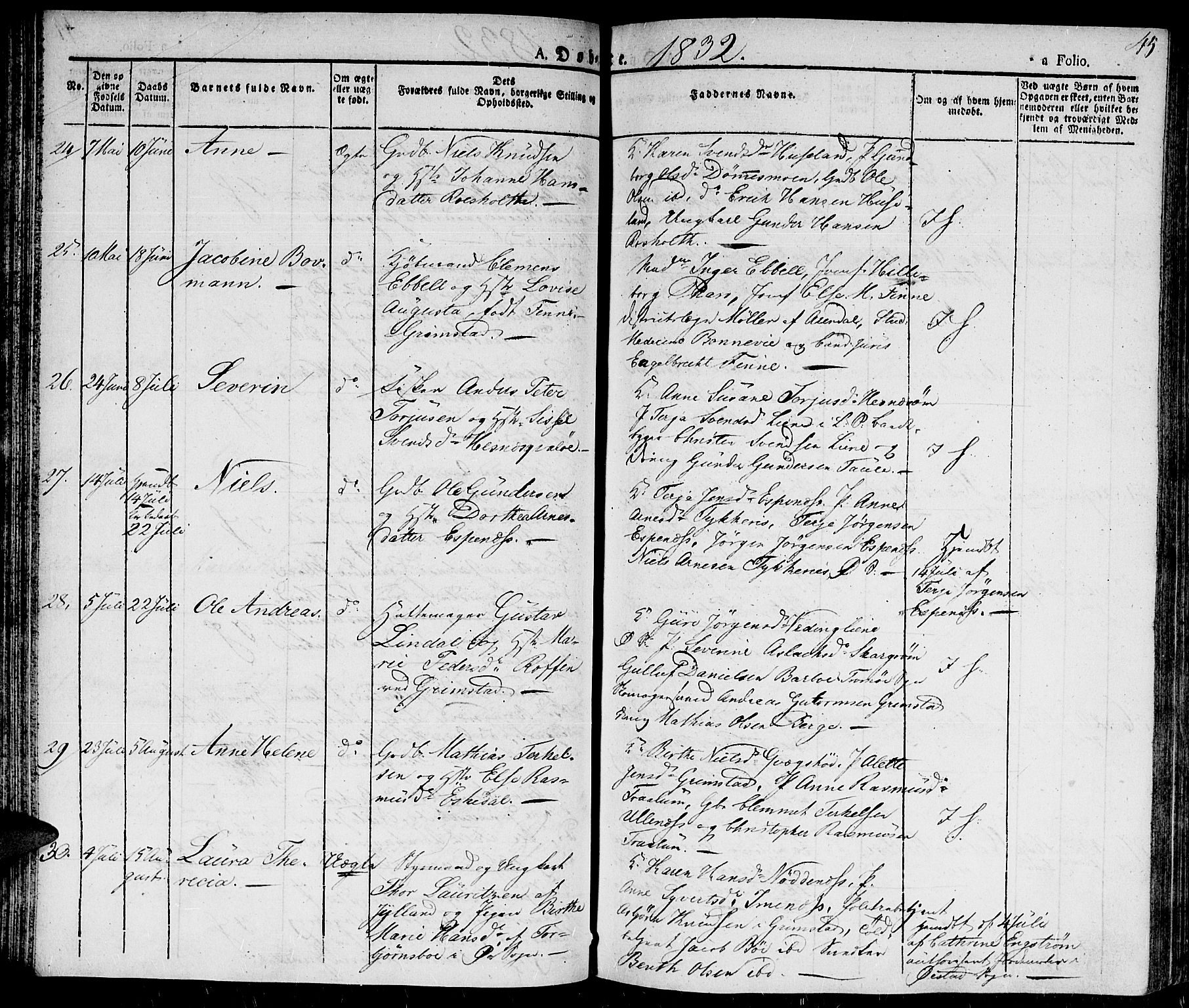 Fjære sokneprestkontor, SAK/1111-0011/F/Fa/L0002: Parish register (official) no. A 2, 1827-1839, p. 45