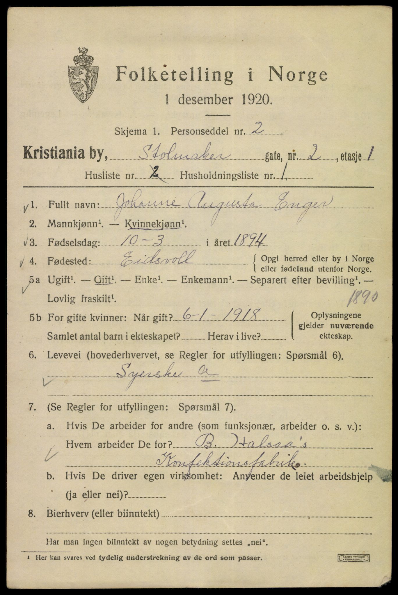 SAO, 1920 census for Kristiania, 1920, p. 546889