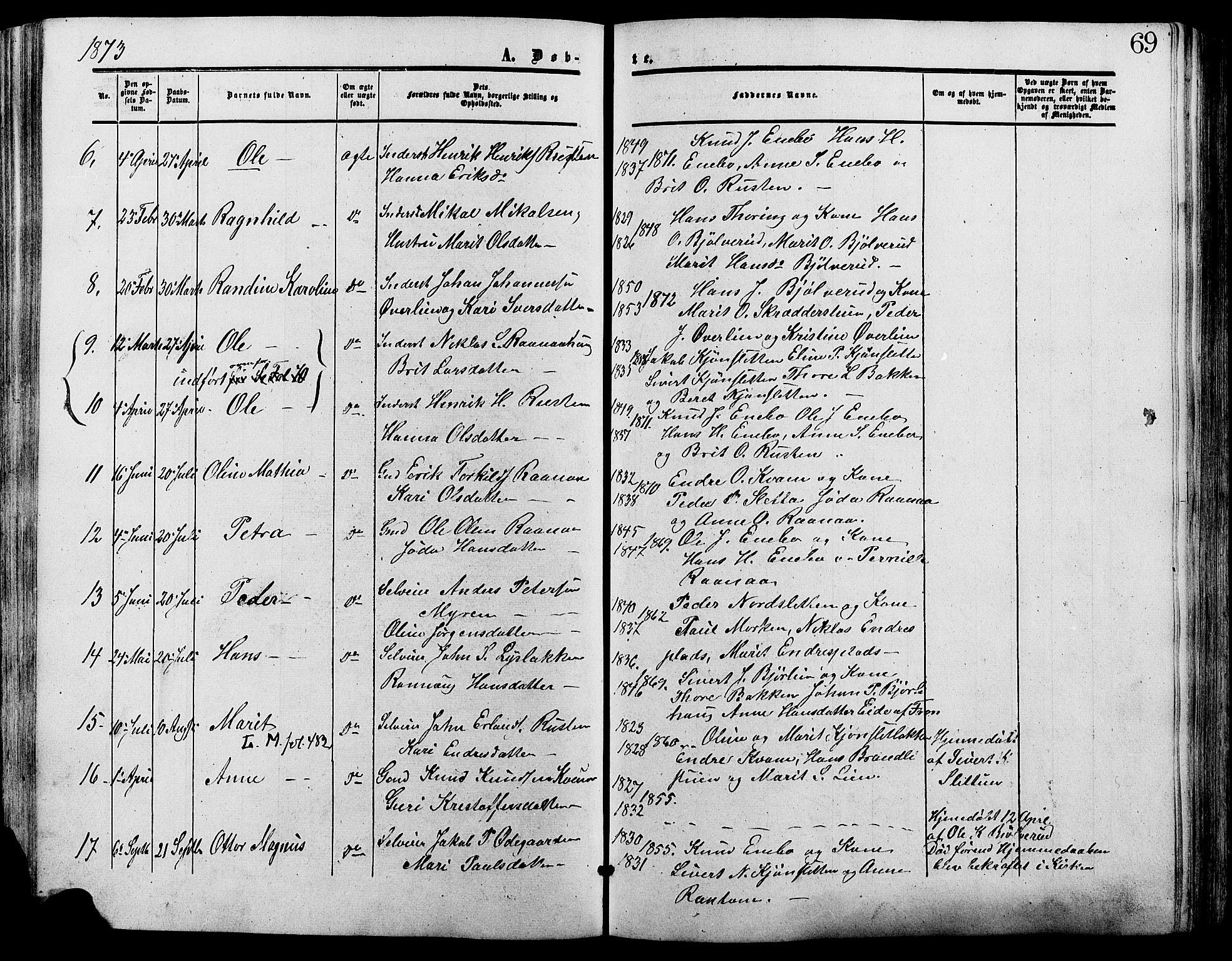 Lesja prestekontor, SAH/PREST-068/H/Ha/Haa/L0009: Parish register (official) no. 9, 1854-1889, p. 69