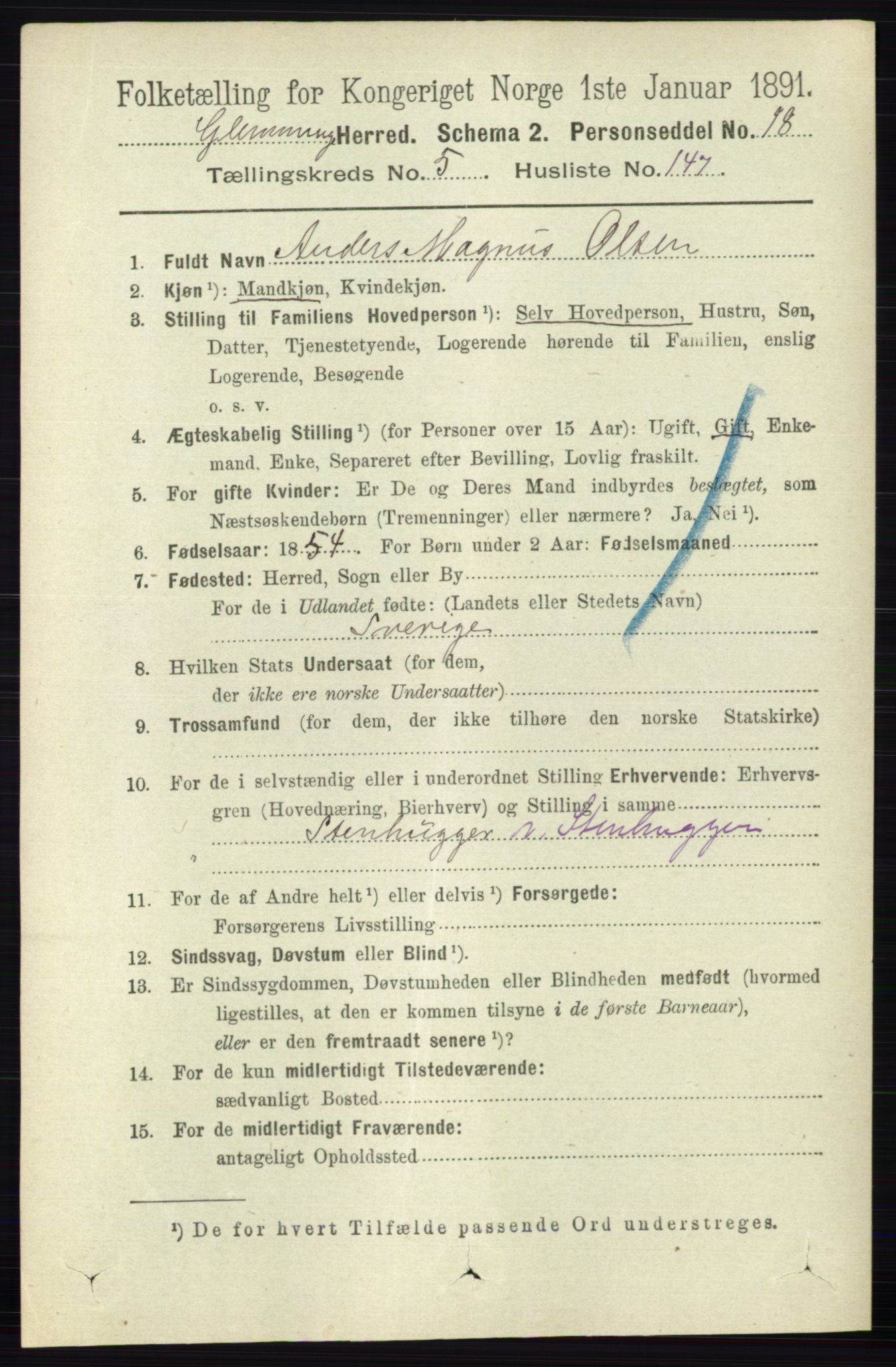 RA, 1891 census for 0132 Glemmen, 1891, p. 7301