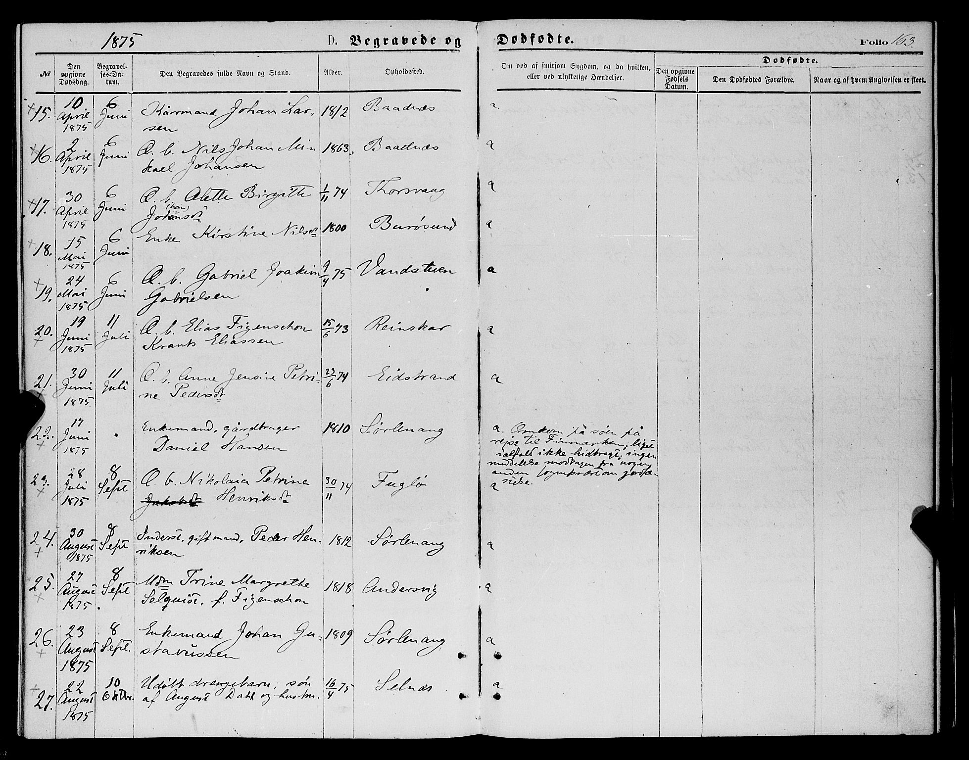 Karlsøy sokneprestembete, AV/SATØ-S-1299/H/Ha/Haa/L0005kirke: Parish register (official) no. 5, 1872-1878, p. 163