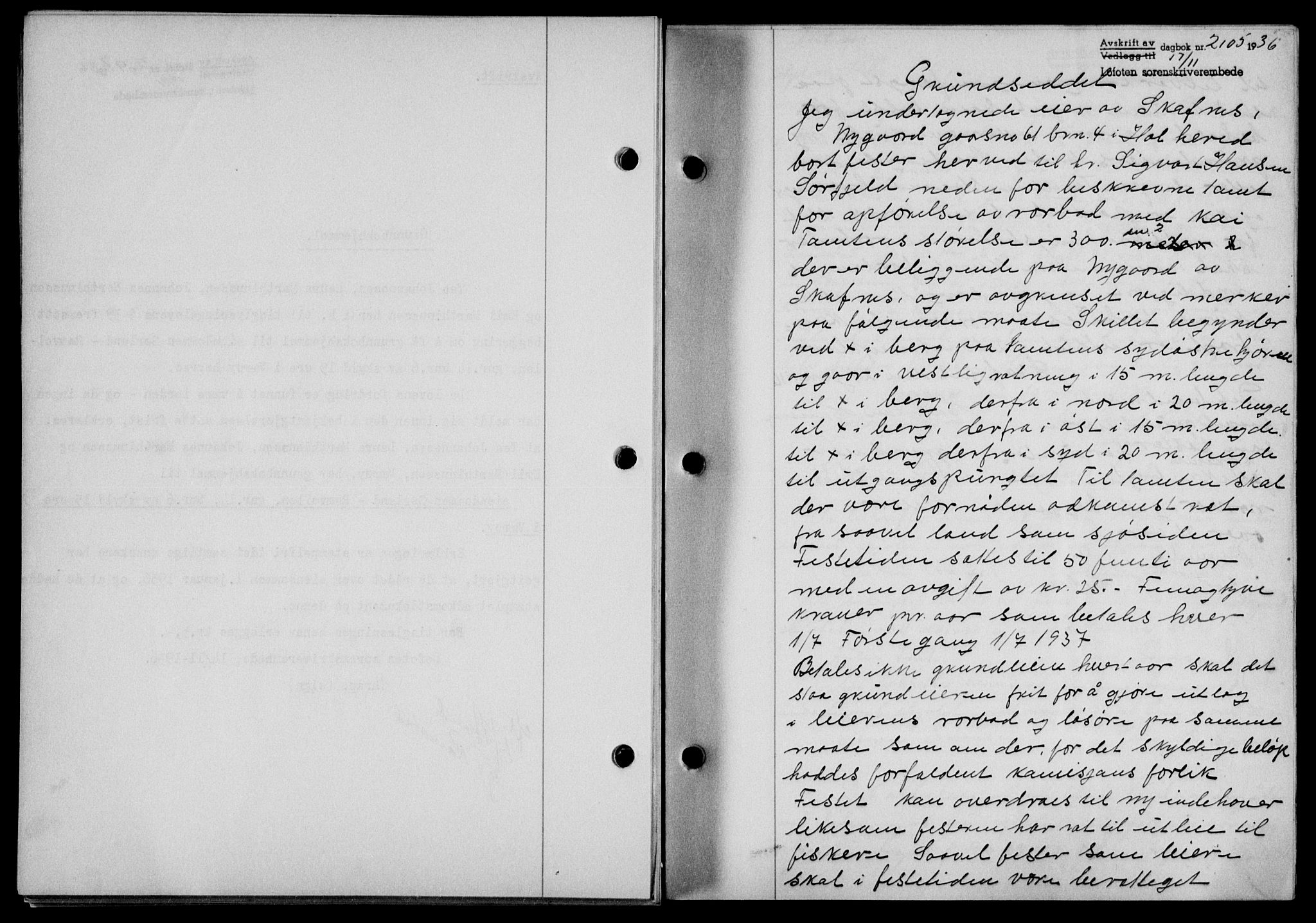 Lofoten sorenskriveri, SAT/A-0017/1/2/2C/L0001a: Mortgage book no. 1a, 1936-1937, Diary no: : 2105/1936