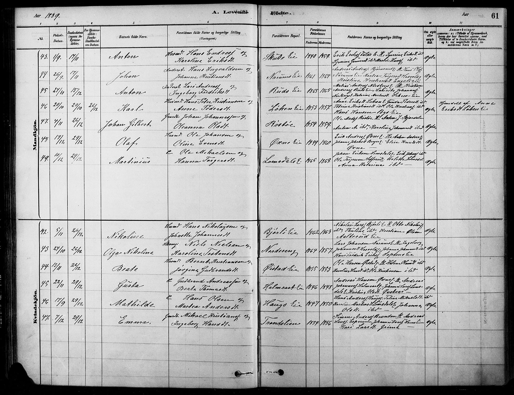 Søndre Land prestekontor, SAH/PREST-122/K/L0003: Parish register (official) no. 3, 1878-1894, p. 61