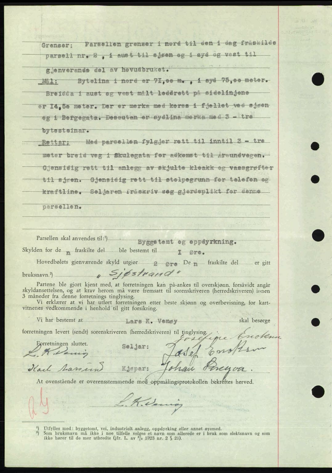 Nordre Sunnmøre sorenskriveri, AV/SAT-A-0006/1/2/2C/2Ca: Mortgage book no. A20b, 1946-1946, Diary no: : 227/1946