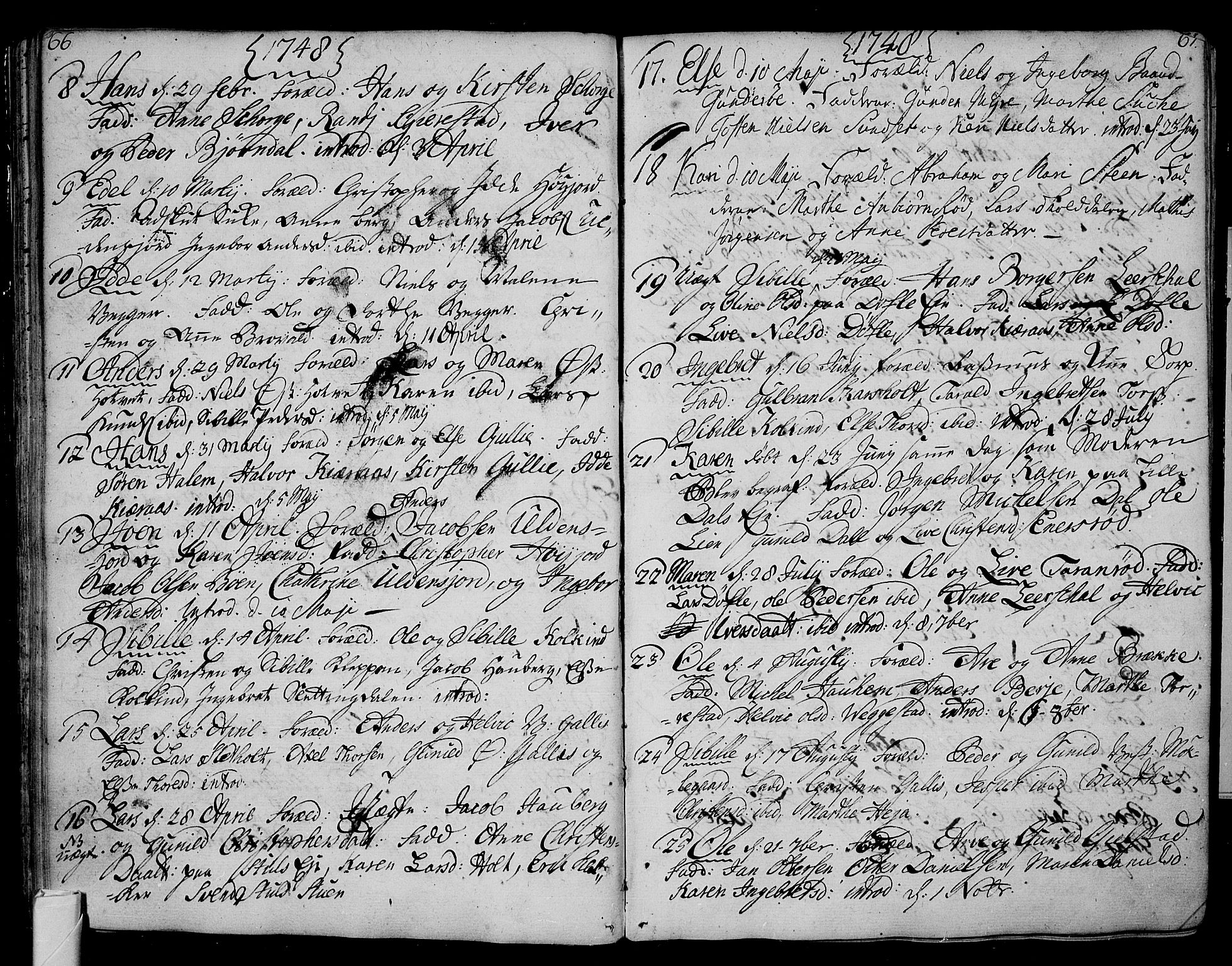 Andebu kirkebøker, AV/SAKO-A-336/F/Fa/L0002: Parish register (official) no. I 2, 1733-1802, p. 66-67