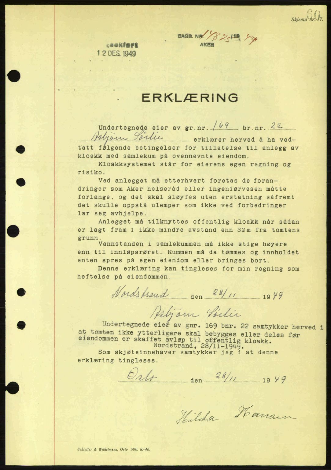 Oslo byskriverembete, AV/SAO-A-10227/G/Gb/Gbd/Gbda/L0017: Mortgage book no. A215, 1949-1950, Diary no: : 14825/1949