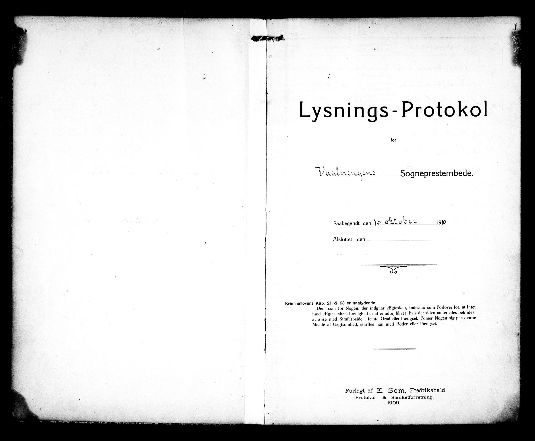 Vålerengen prestekontor Kirkebøker, SAO/A-10878/H/Ha/L0002: Banns register no. 2, 1910-1918, p. 1
