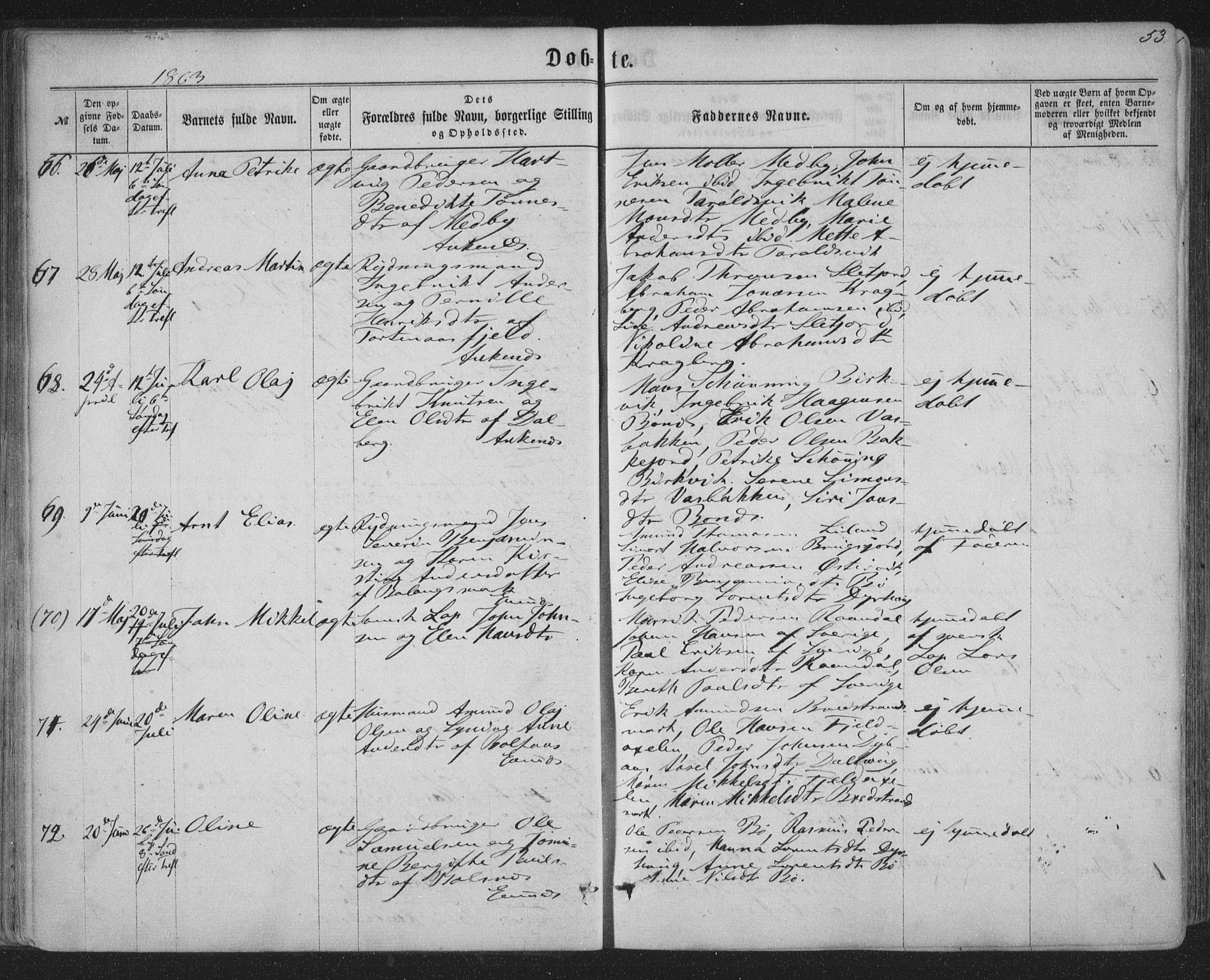 Ministerialprotokoller, klokkerbøker og fødselsregistre - Nordland, AV/SAT-A-1459/863/L0896: Parish register (official) no. 863A08, 1861-1871, p. 53