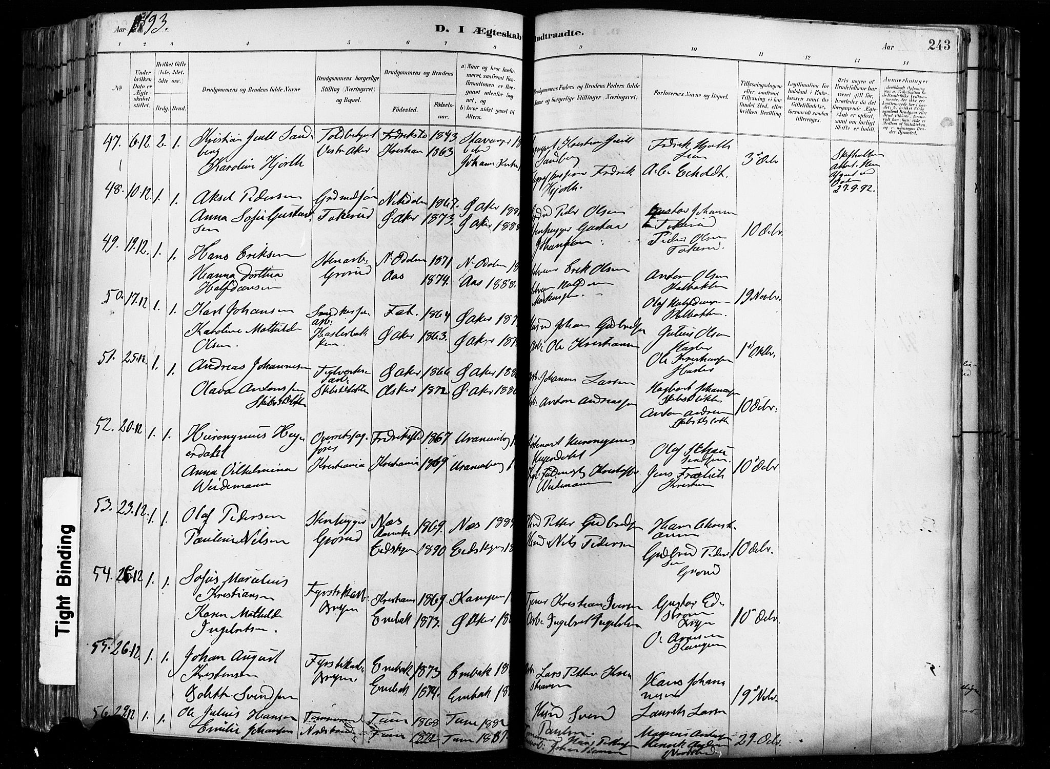 Østre Aker prestekontor Kirkebøker, SAO/A-10840/F/Fa/L0008: Parish register (official) no. I 8, 1883-1894, p. 243