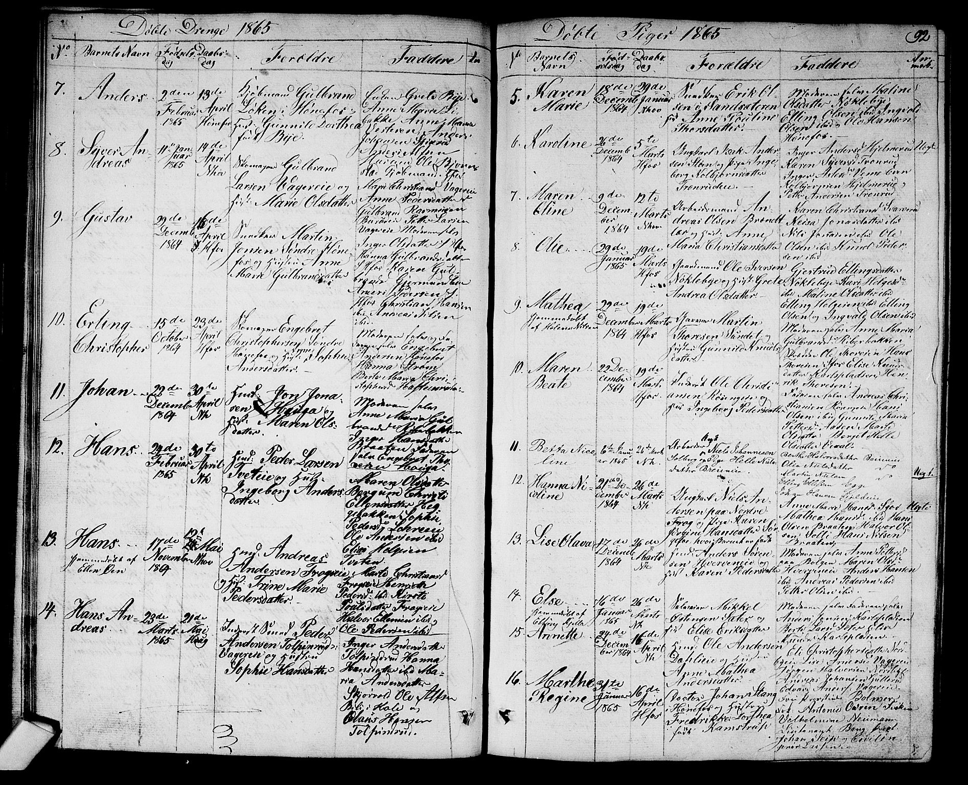 Norderhov kirkebøker, AV/SAKO-A-237/G/Ga/L0006: Parish register (copy) no. I 6, 1849-1876, p. 92