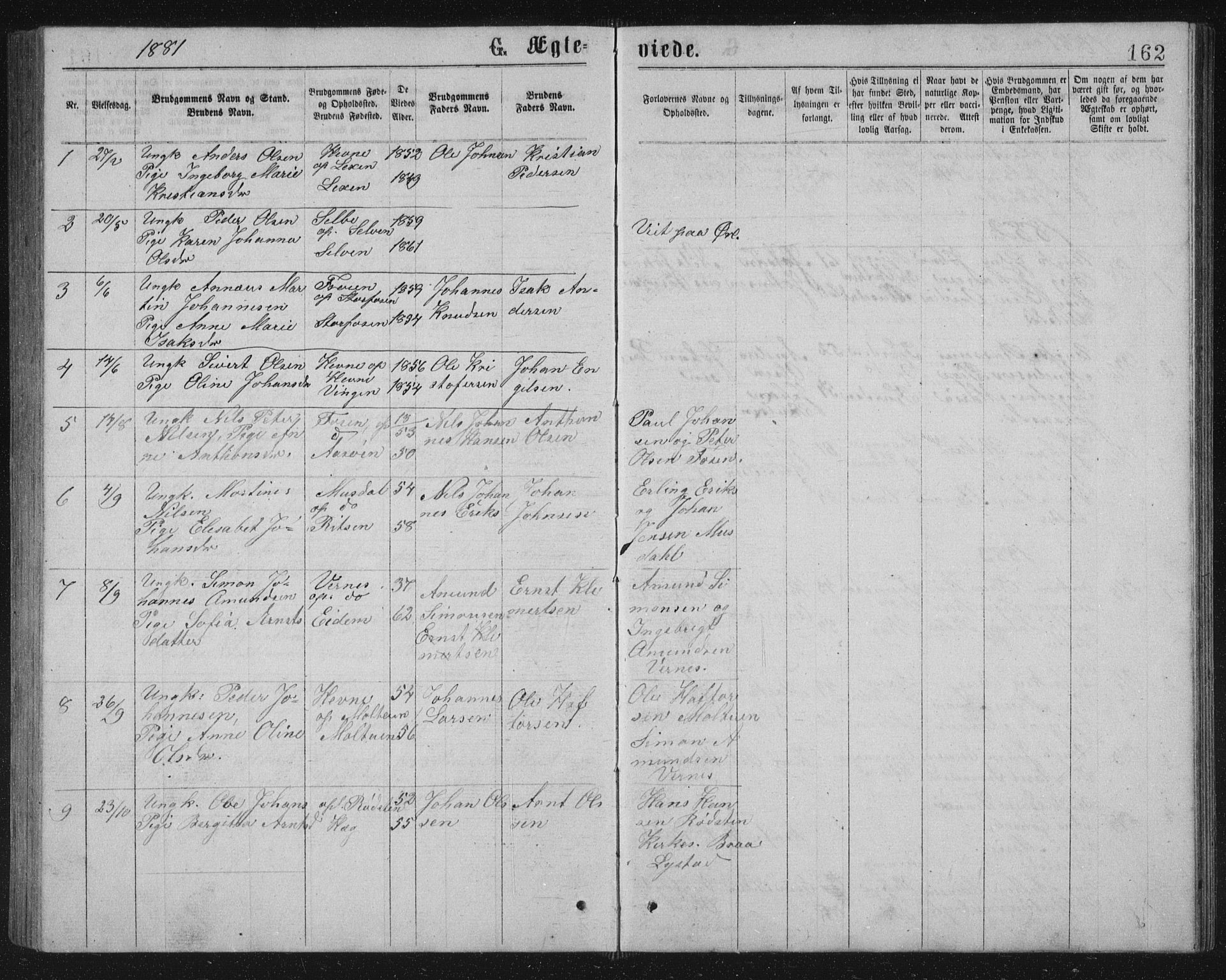 Ministerialprotokoller, klokkerbøker og fødselsregistre - Sør-Trøndelag, AV/SAT-A-1456/662/L0756: Parish register (copy) no. 662C01, 1869-1891, p. 162