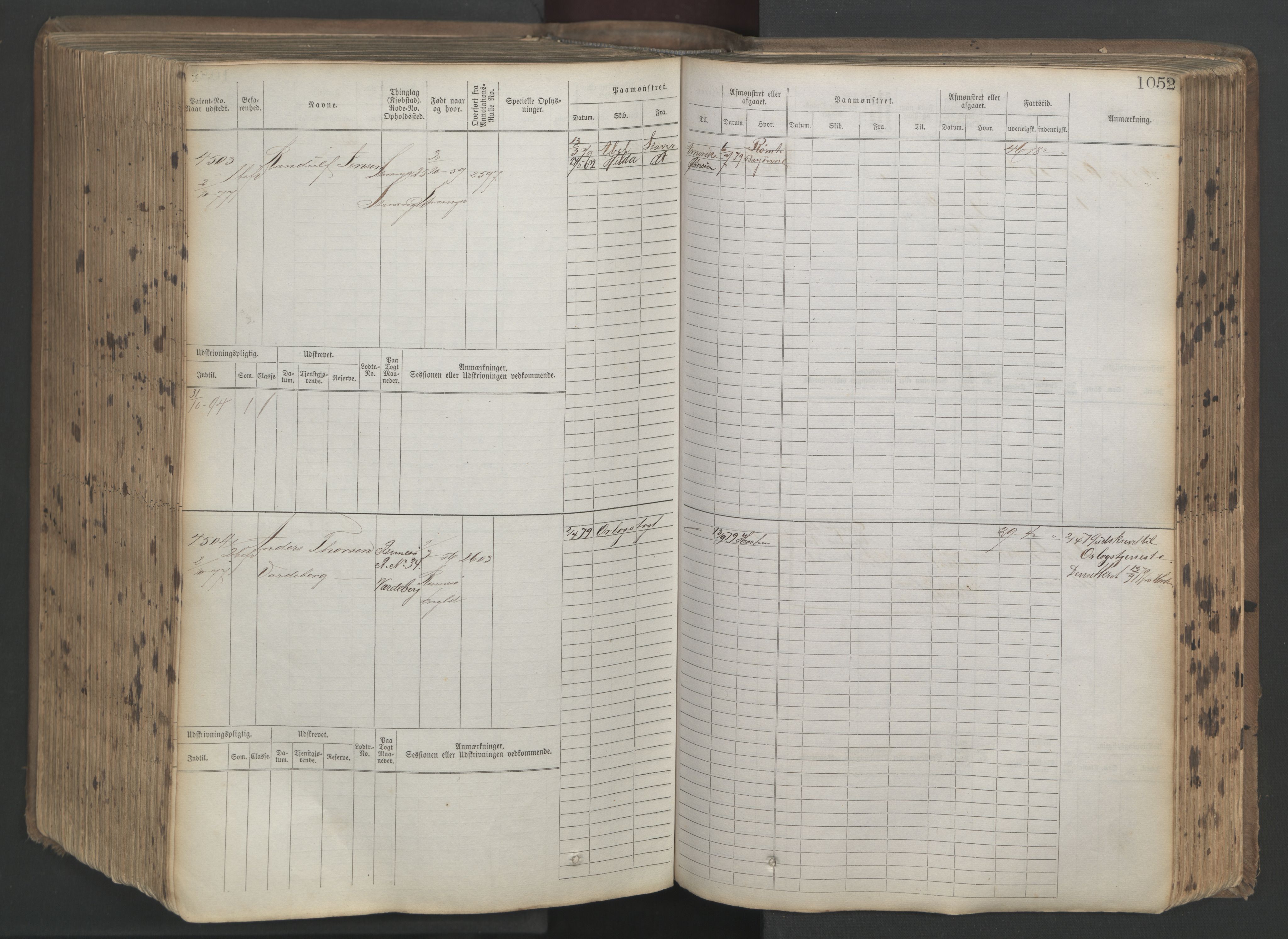 Stavanger sjømannskontor, AV/SAST-A-102006/F/Fb/Fbb/L0019: Sjøfartshovedrulle patnentnr. 3603-4803 (dublett), 1875, p. 455