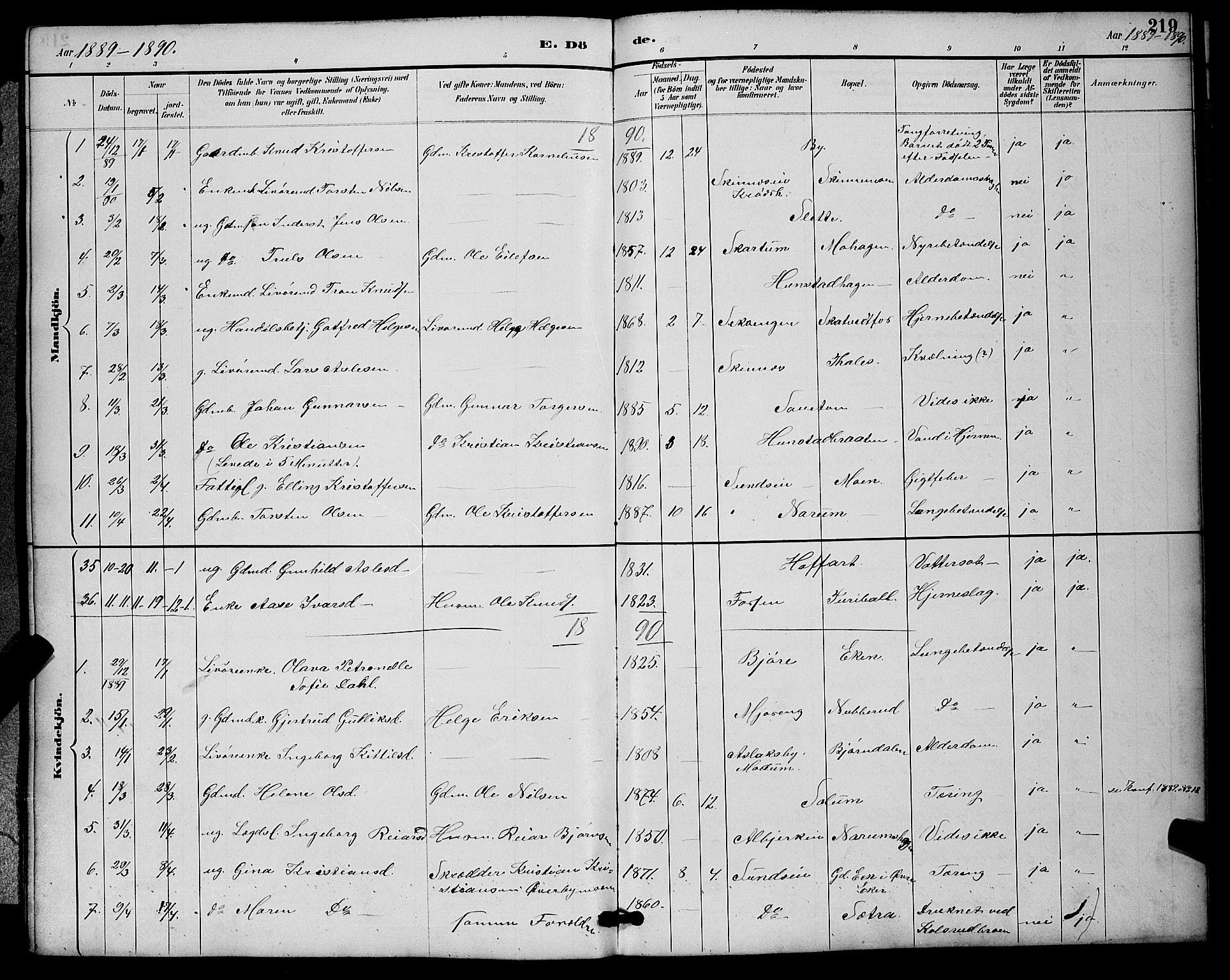 Sigdal kirkebøker, SAKO/A-245/G/Ga/L0005: Parish register (copy) no. I 5, 1886-1900, p. 219