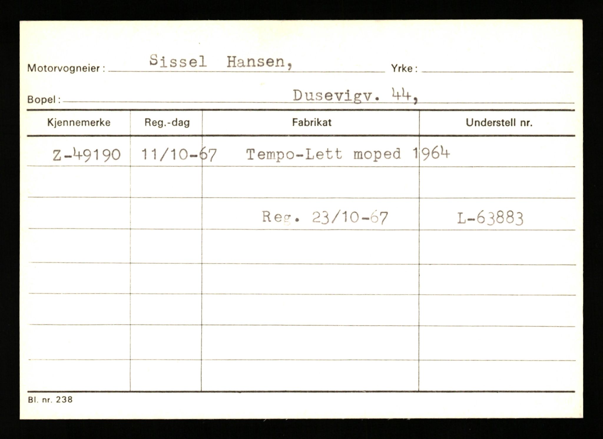 Stavanger trafikkstasjon, SAST/A-101942/0/G/L0007: Registreringsnummer: 49019 - 67460, 1930-1971, p. 41