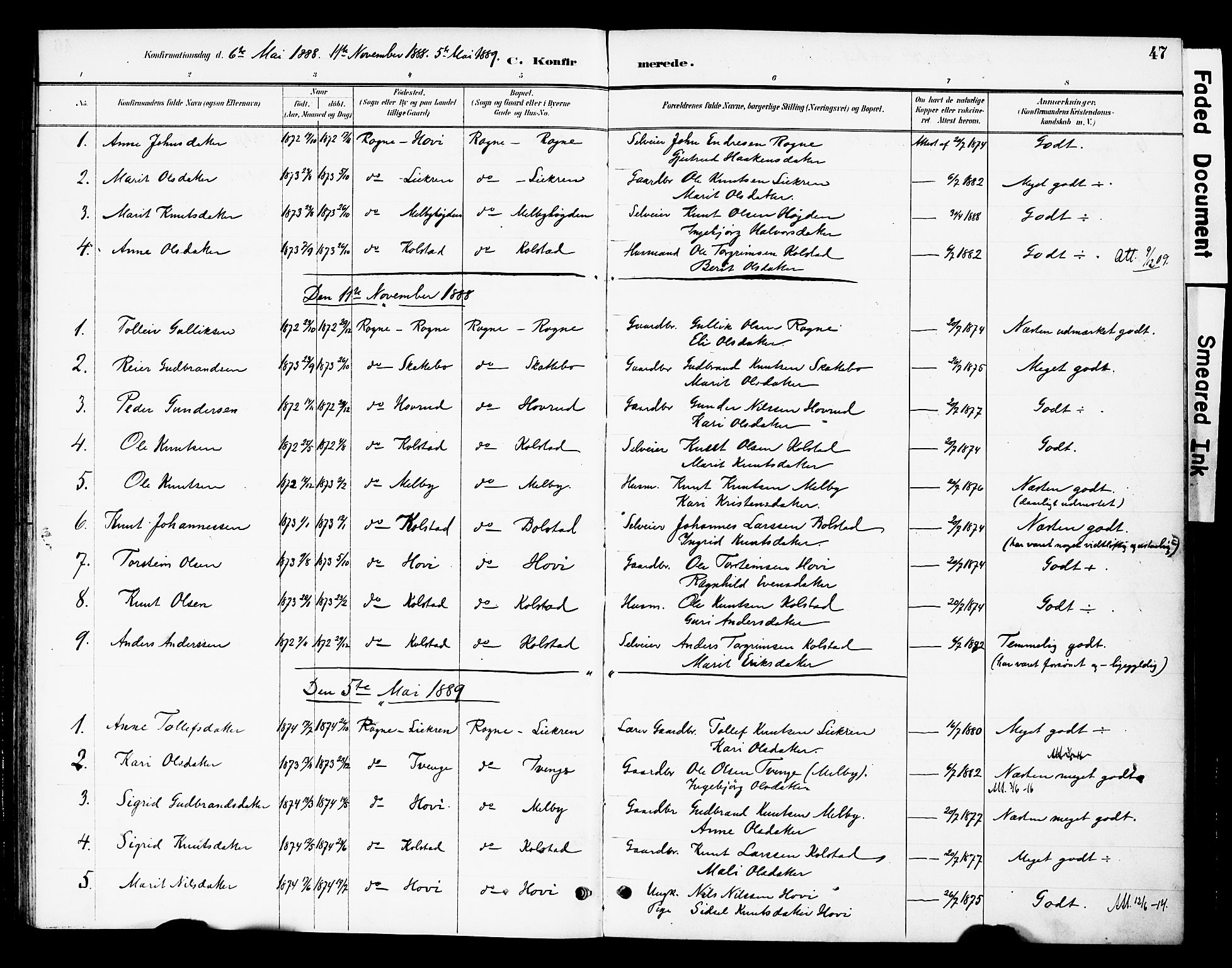 Øystre Slidre prestekontor, AV/SAH-PREST-138/H/Ha/Haa/L0003: Parish register (official) no. 3, 1887-1910, p. 47