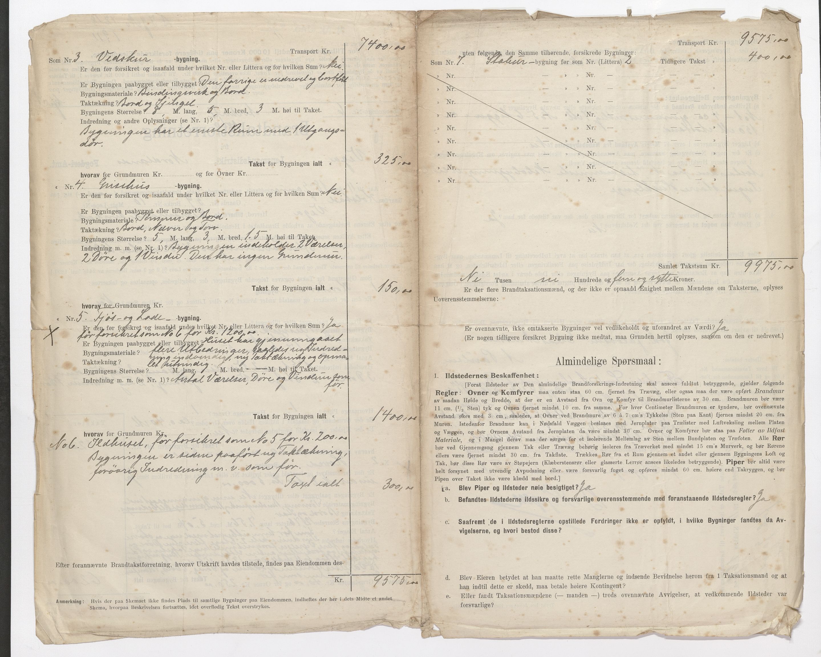 Vega lensmannskontor, AV/SAT-A-5715/1/12/12b/L0003: Branntakstprotokoll-skjema, 1913-1918