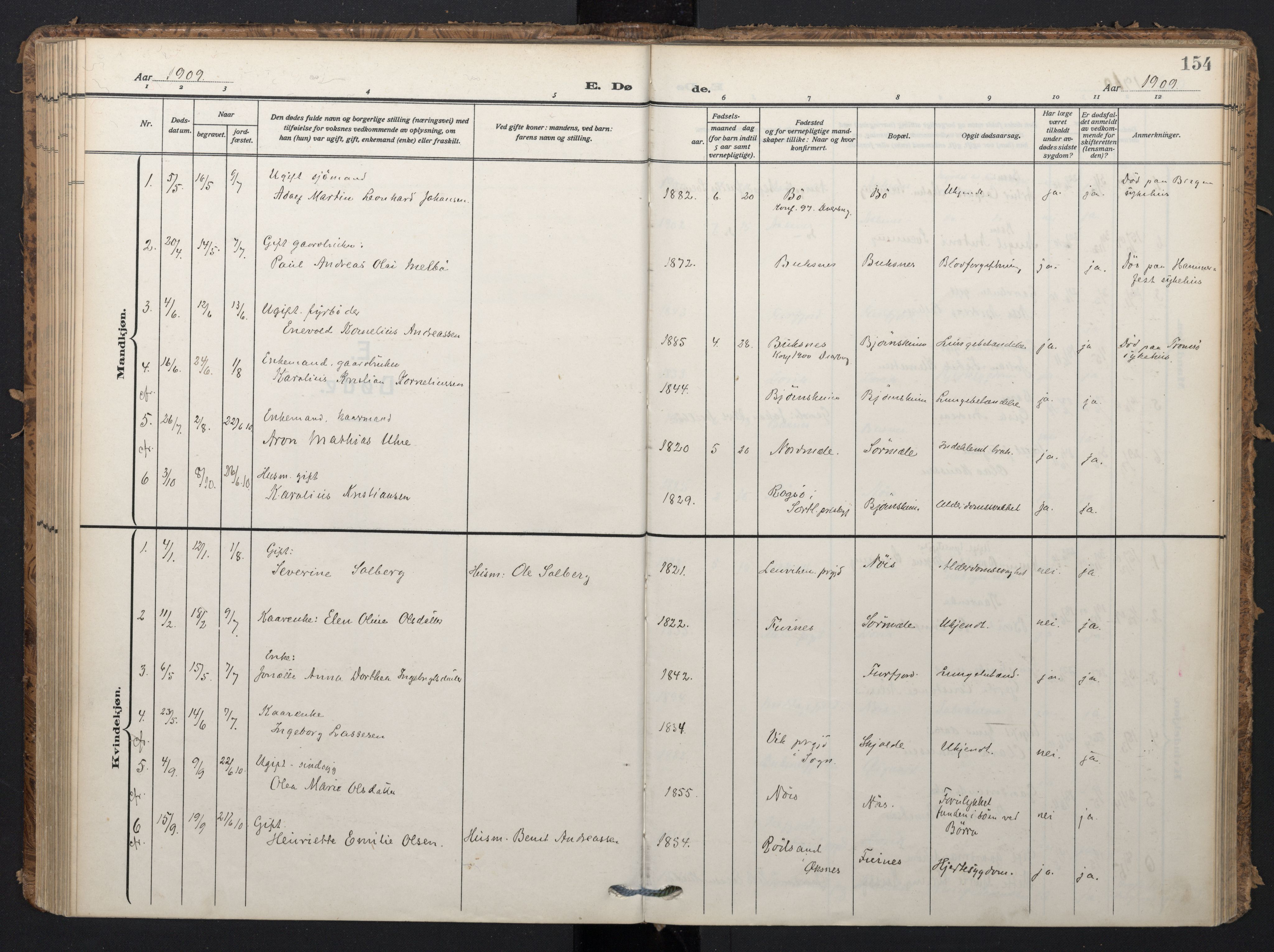 Ministerialprotokoller, klokkerbøker og fødselsregistre - Nordland, SAT/A-1459/898/L1423: Parish register (official) no. 898A03, 1909-1928, p. 154
