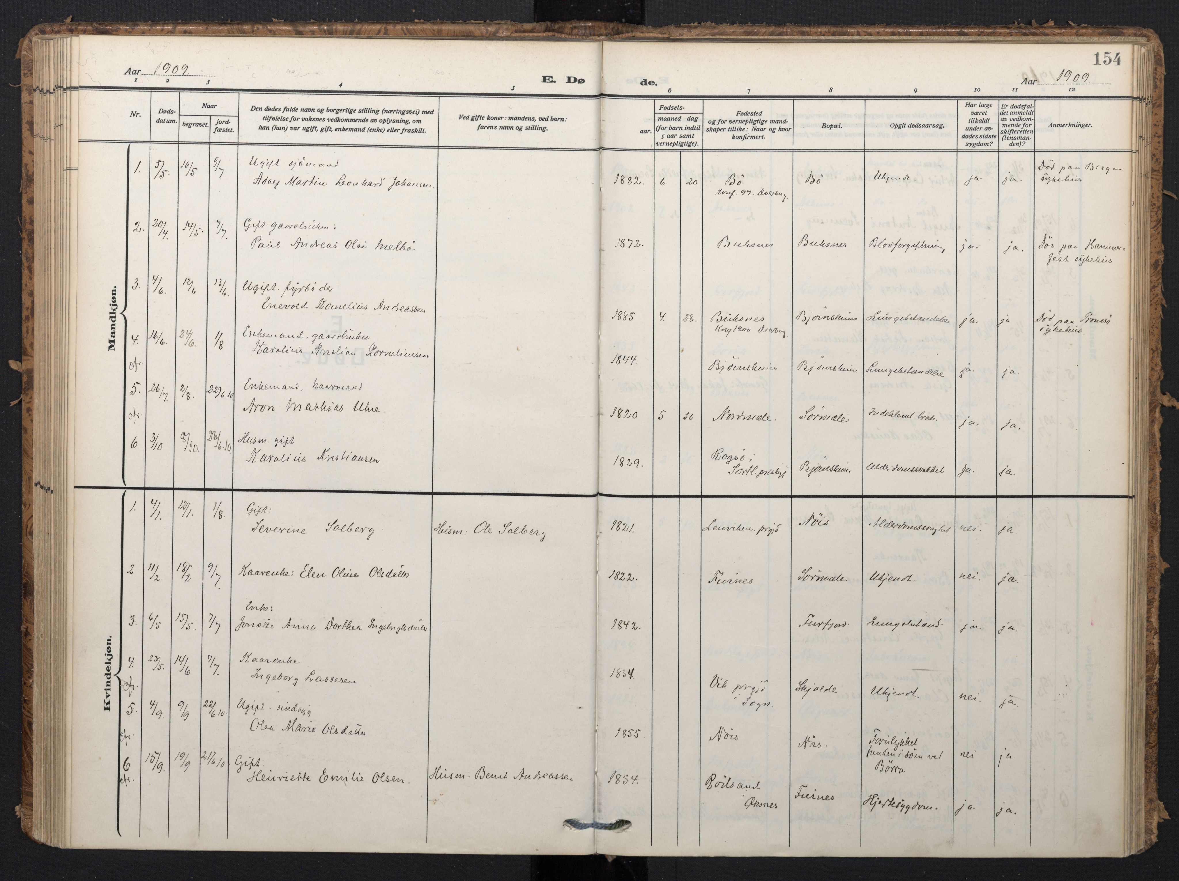 Ministerialprotokoller, klokkerbøker og fødselsregistre - Nordland, AV/SAT-A-1459/898/L1423: Parish register (official) no. 898A03, 1909-1928, p. 154