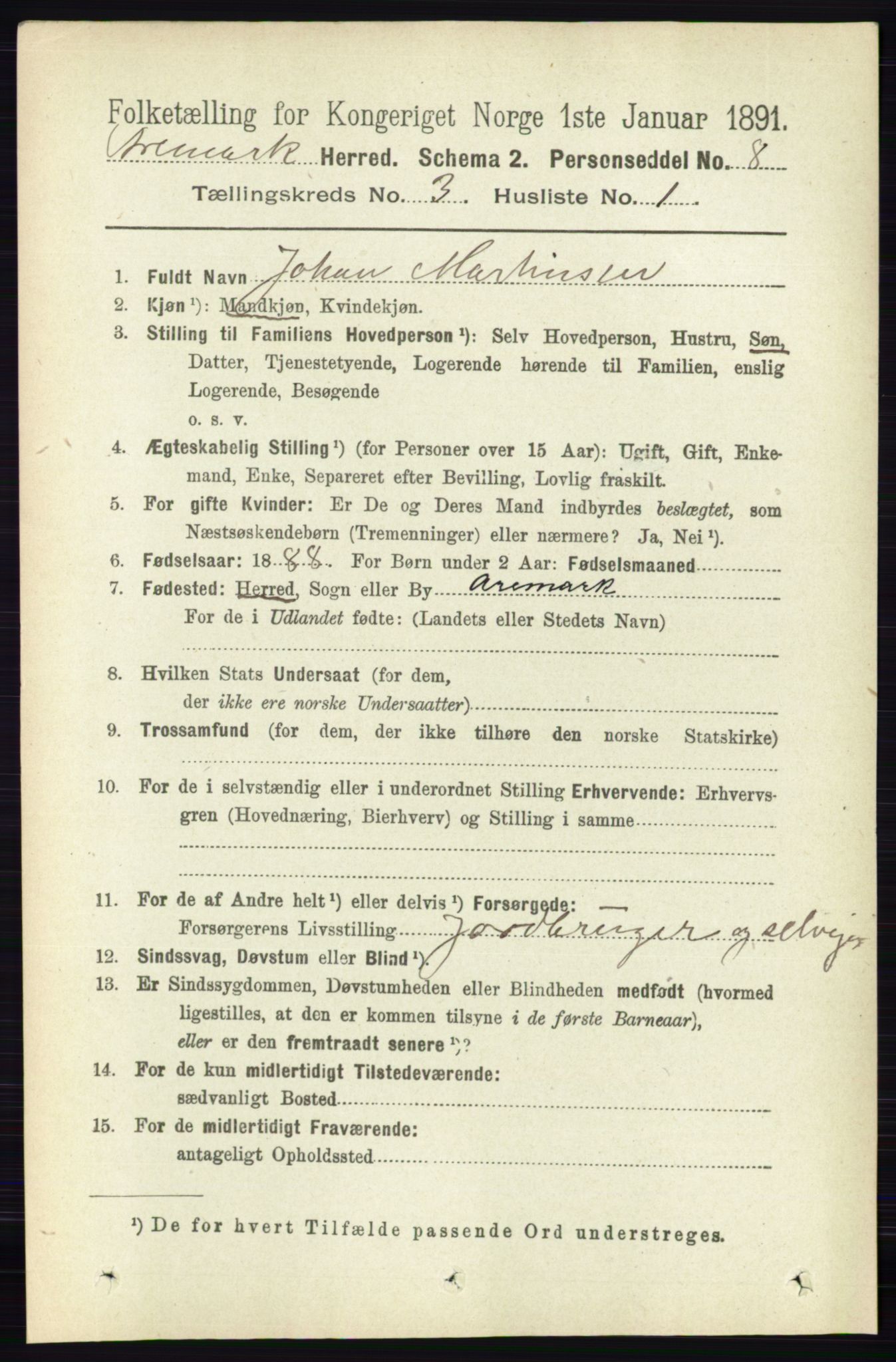 RA, 1891 census for 0118 Aremark, 1891, p. 1413