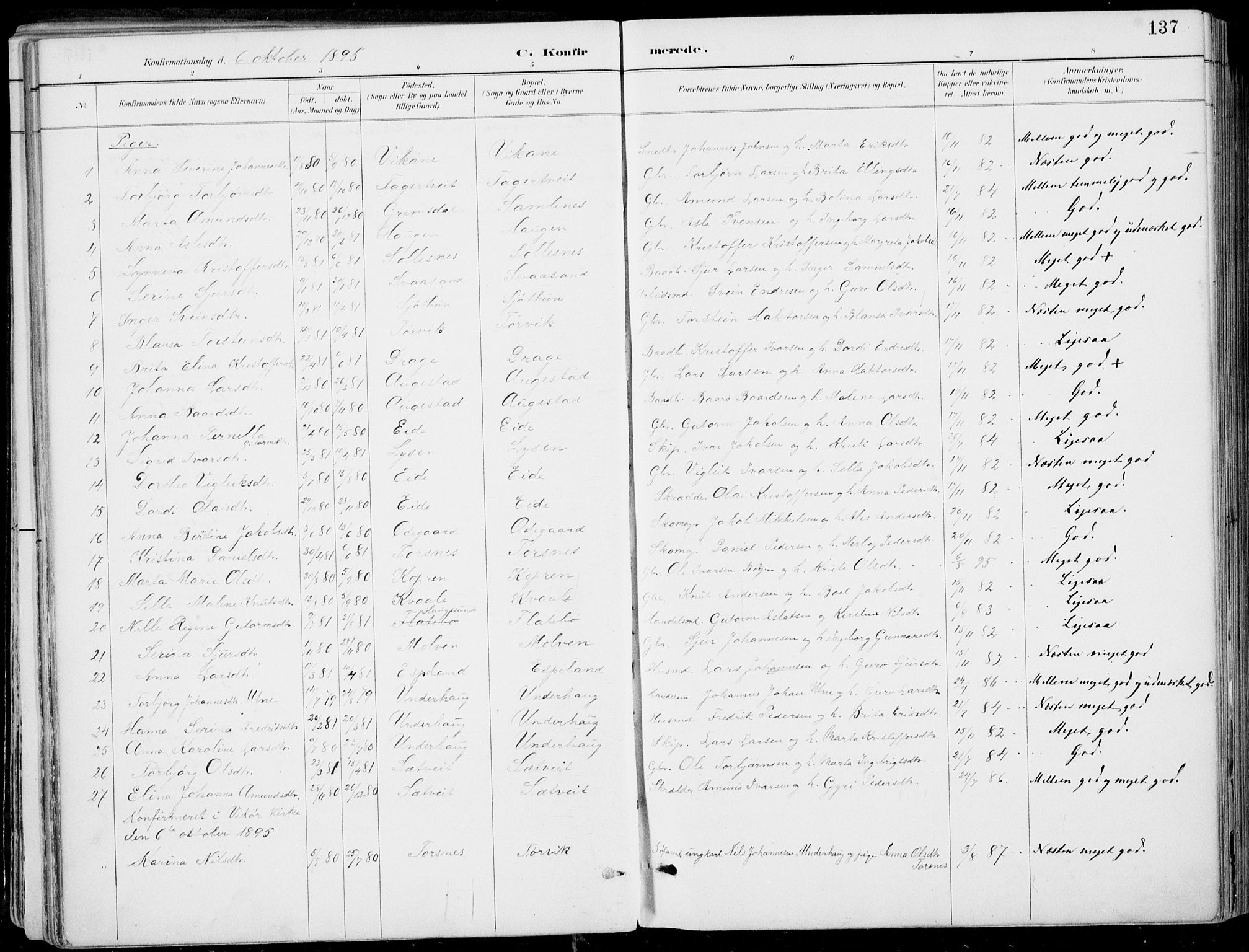 Strandebarm sokneprestembete, SAB/A-78401/H/Haa: Parish register (official) no. E  1, 1886-1908, p. 137