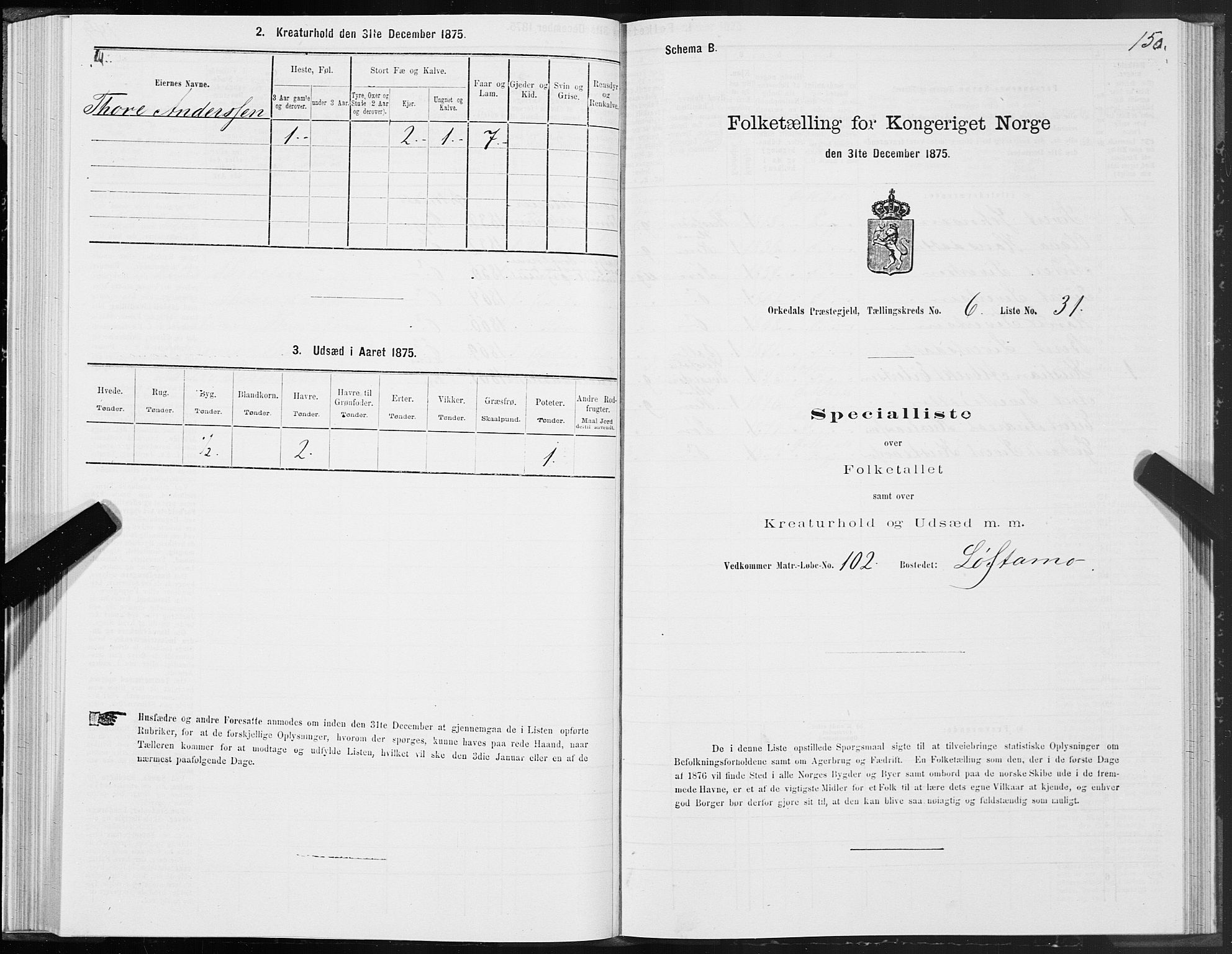 SAT, 1875 census for 1638P Orkdal, 1875, p. 3150