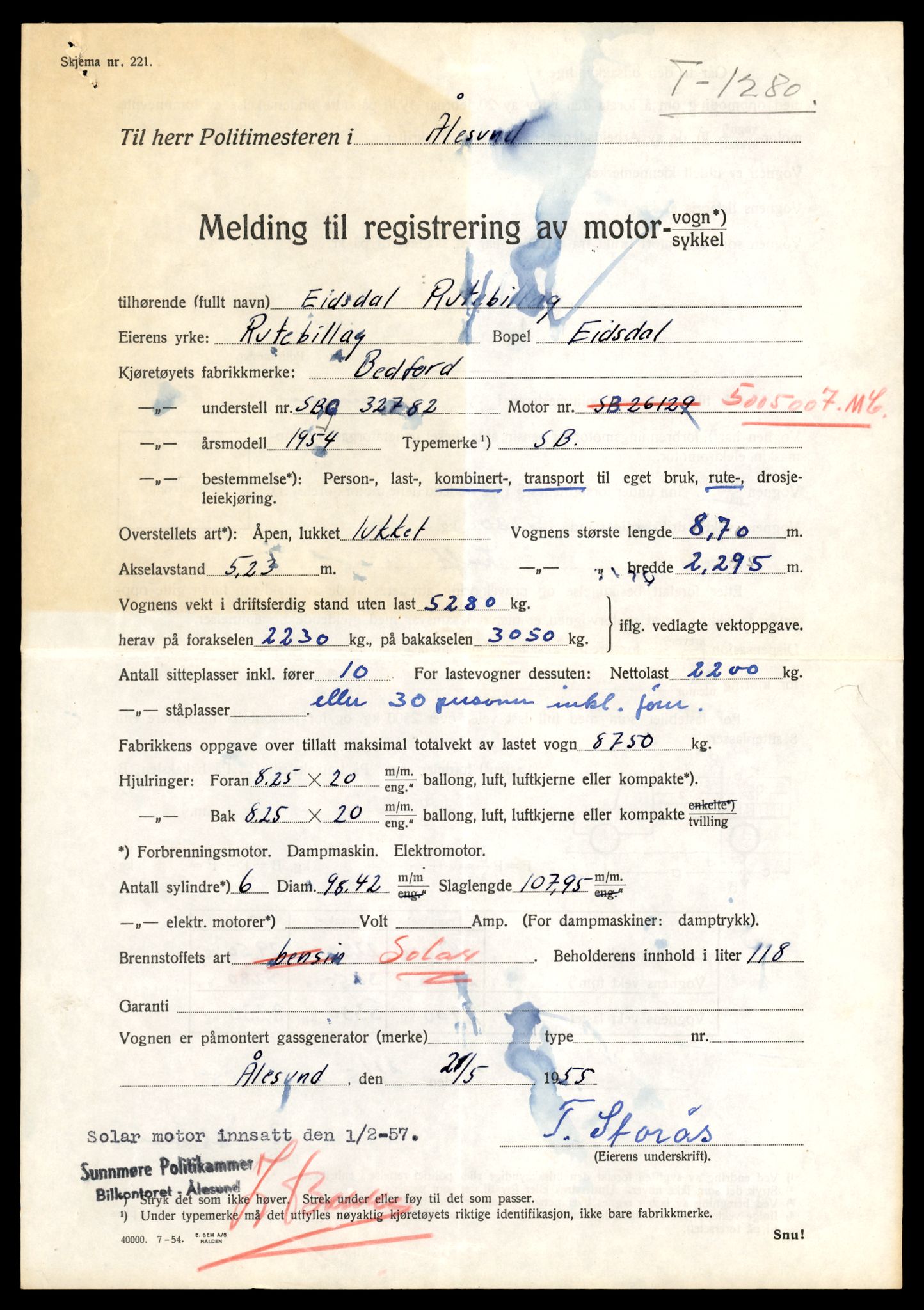 Møre og Romsdal vegkontor - Ålesund trafikkstasjon, SAT/A-4099/F/Fe/L0011: Registreringskort for kjøretøy T 1170 - T 1289, 1927-1998, p. 2432