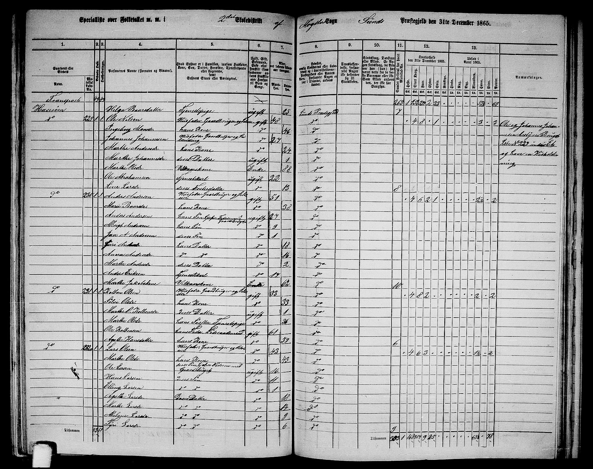 RA, 1865 census for Sund, 1865, p. 166