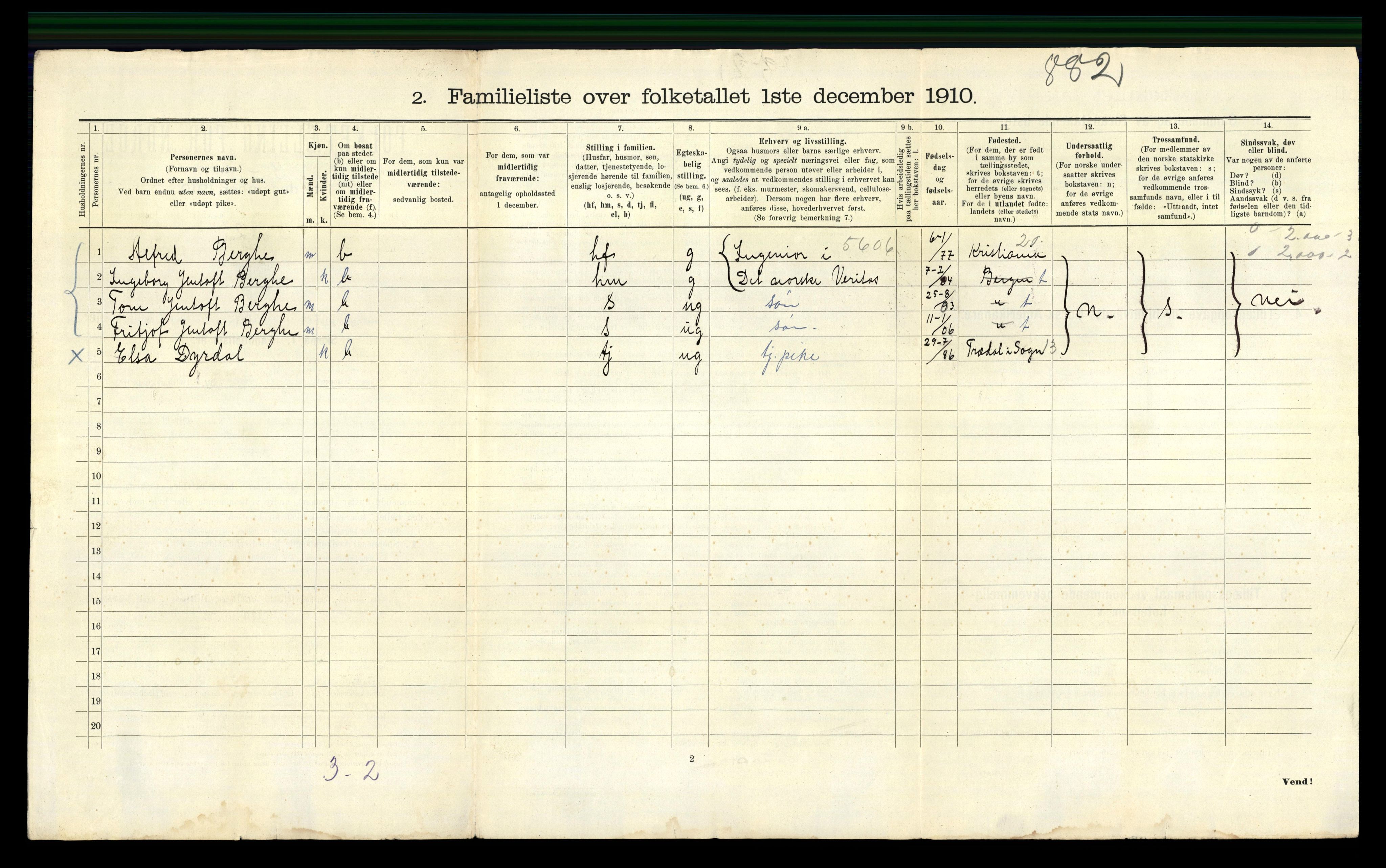 RA, 1910 census for Bergen, 1910, p. 1330