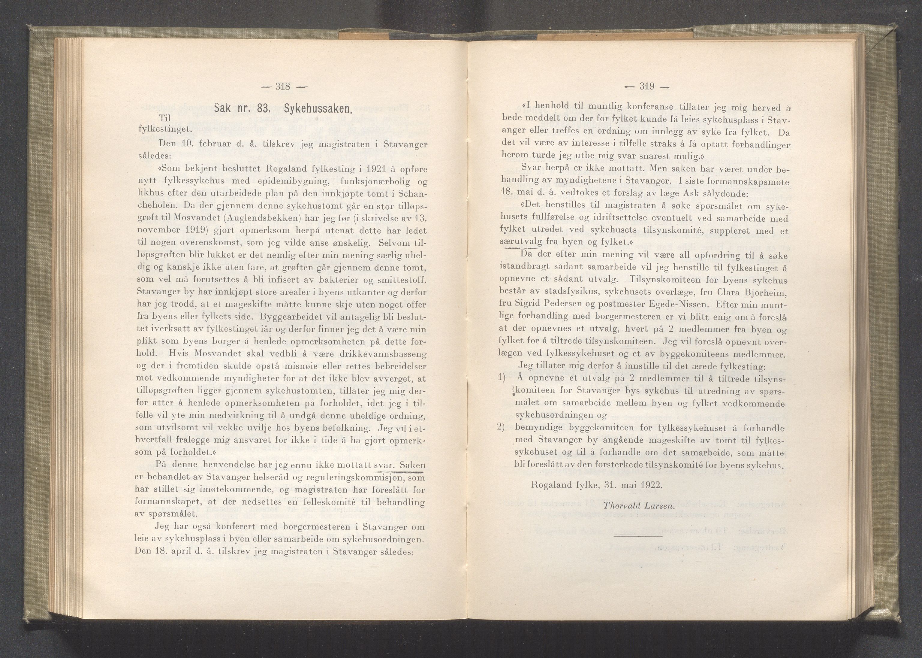 Rogaland fylkeskommune - Fylkesrådmannen , IKAR/A-900/A/Aa/Aaa/L0041: Møtebok , 1922, p. 318-319