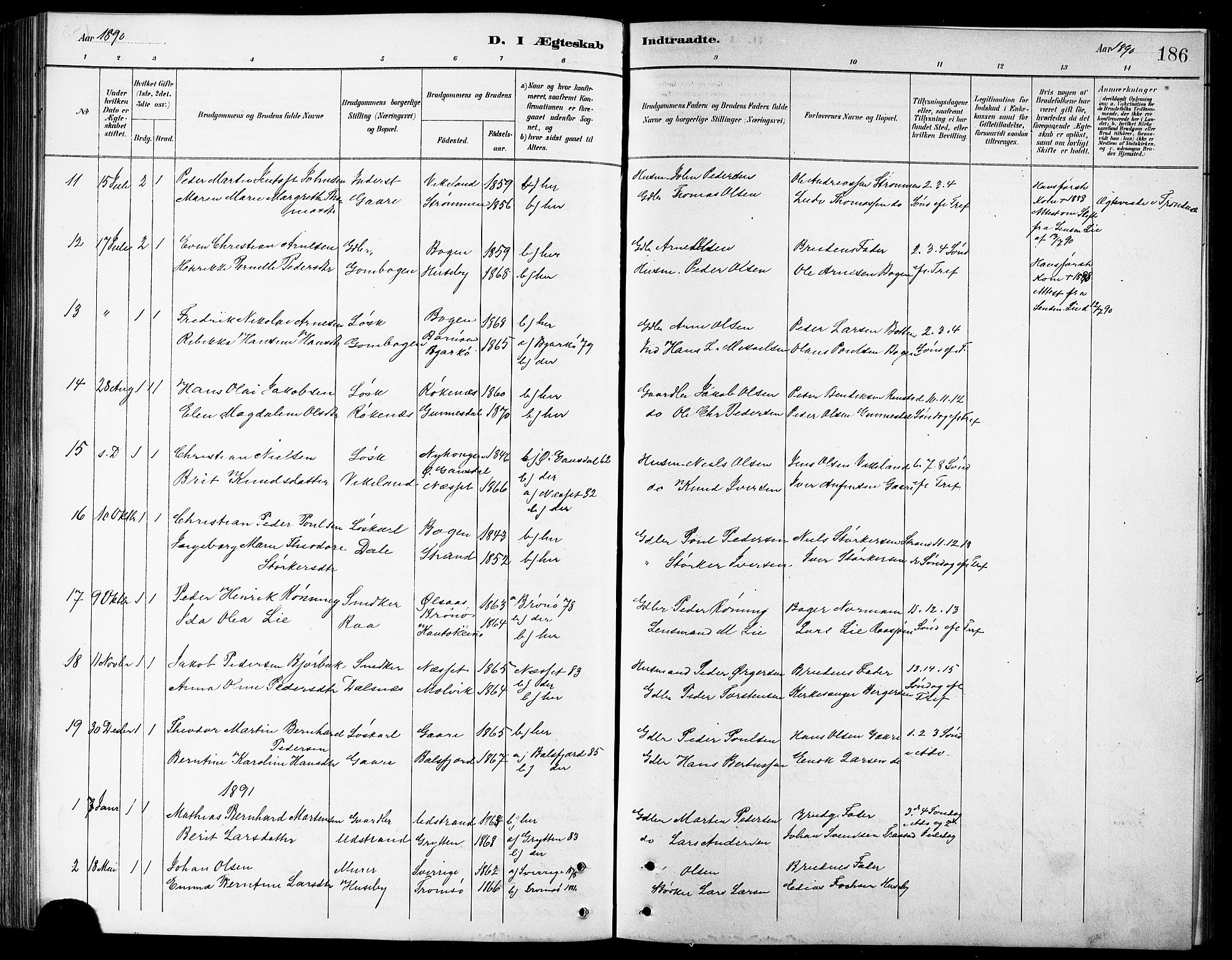 Kvæfjord sokneprestkontor, SATØ/S-1323/G/Ga/Gab/L0005klokker: Parish register (copy) no. 5, 1886-1911, p. 186
