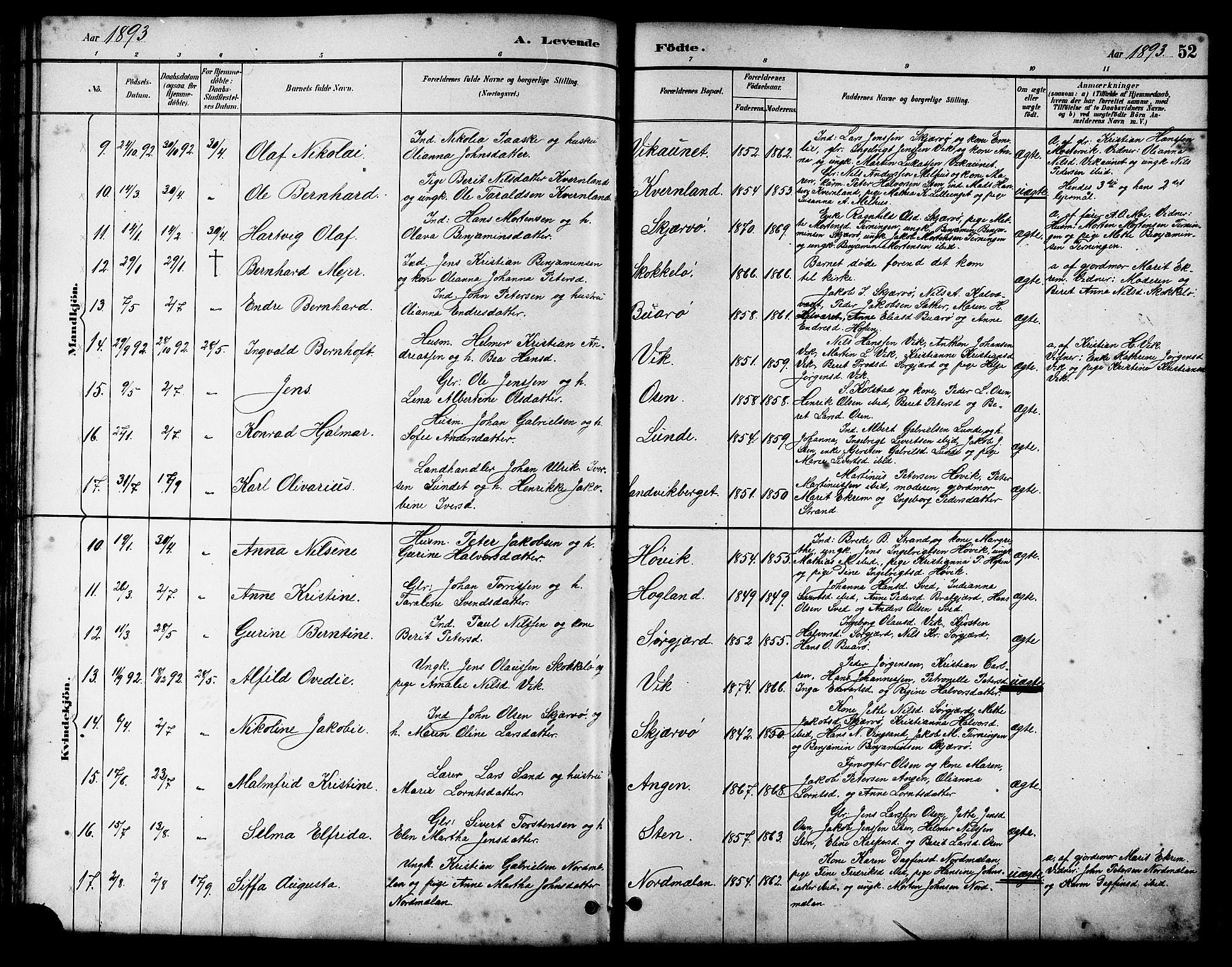 Ministerialprotokoller, klokkerbøker og fødselsregistre - Sør-Trøndelag, SAT/A-1456/658/L0726: Parish register (copy) no. 658C02, 1883-1908, p. 52