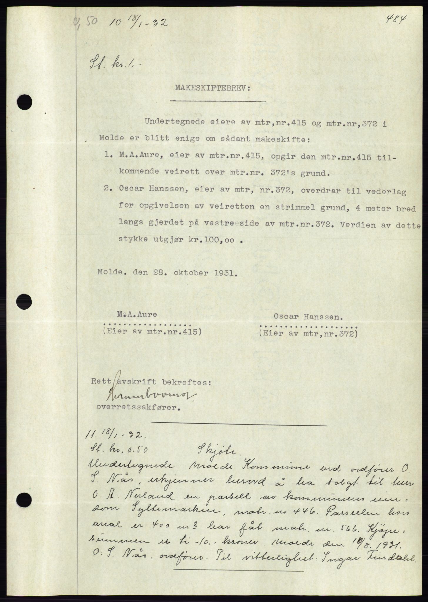 Molde byfogd, AV/SAT-A-0025/2/2C/L0011: Mortgage book no. 11, 1926-1932, Deed date: 18.01.1932