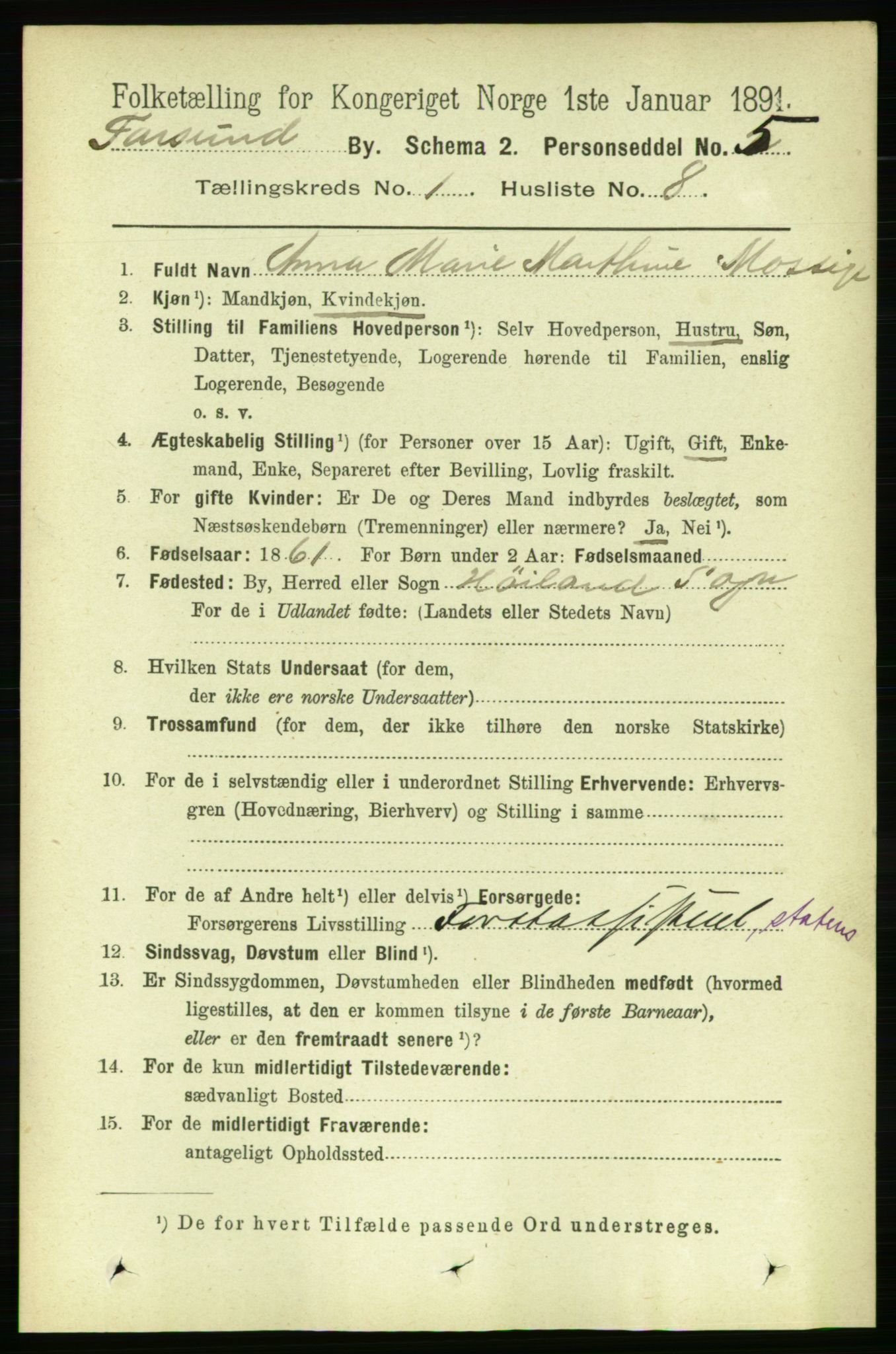 RA, 1891 census for 1003 Farsund, 1891, p. 559