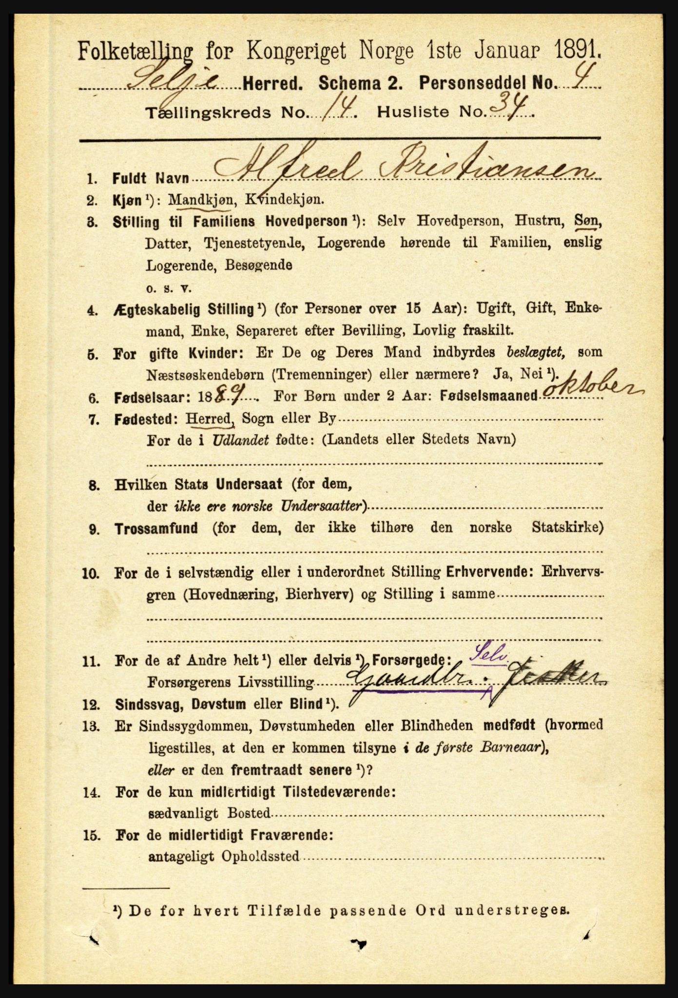 RA, 1891 census for 1441 Selje, 1891, p. 4640