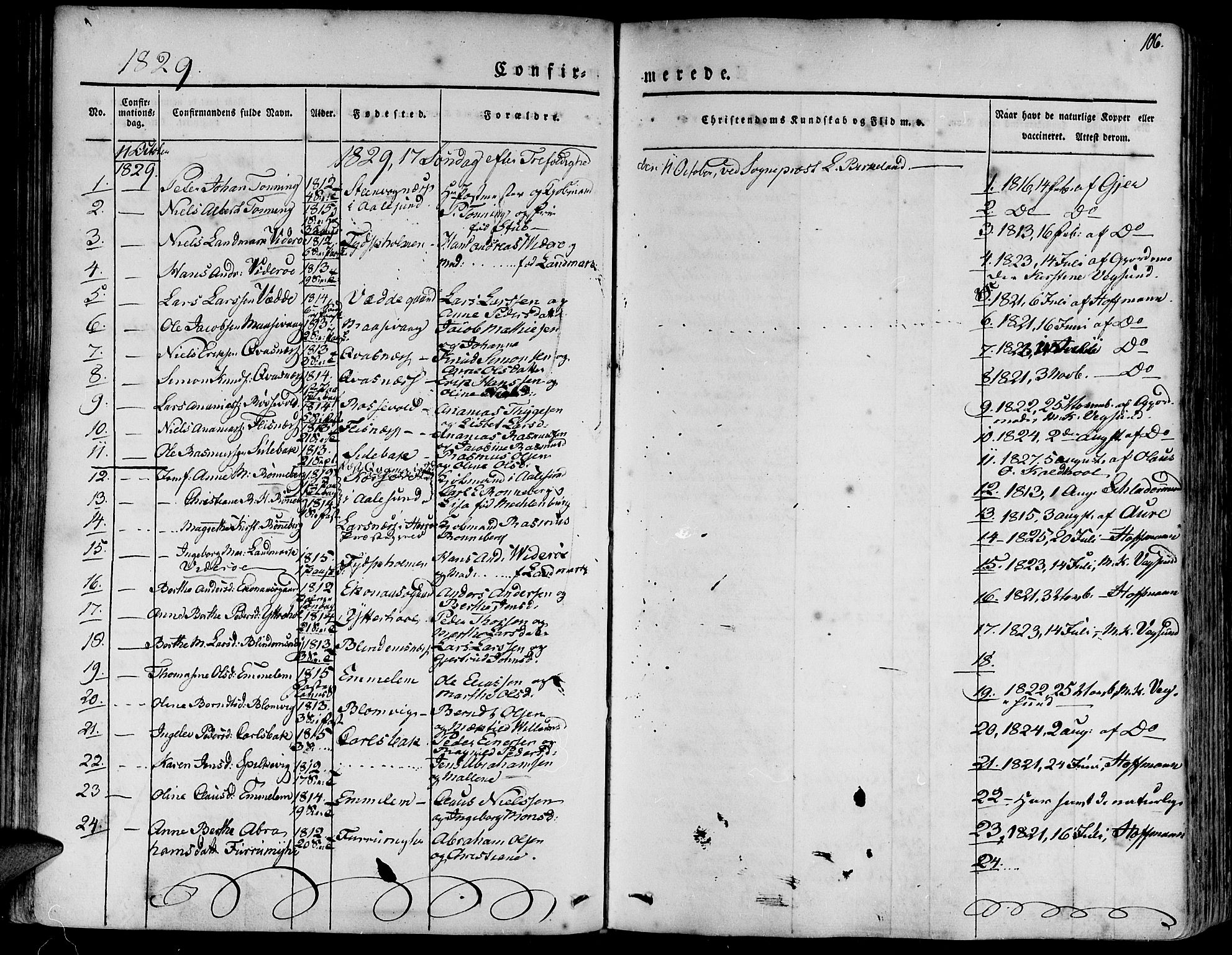 Ministerialprotokoller, klokkerbøker og fødselsregistre - Møre og Romsdal, AV/SAT-A-1454/528/L0395: Parish register (official) no. 528A06, 1828-1839, p. 106