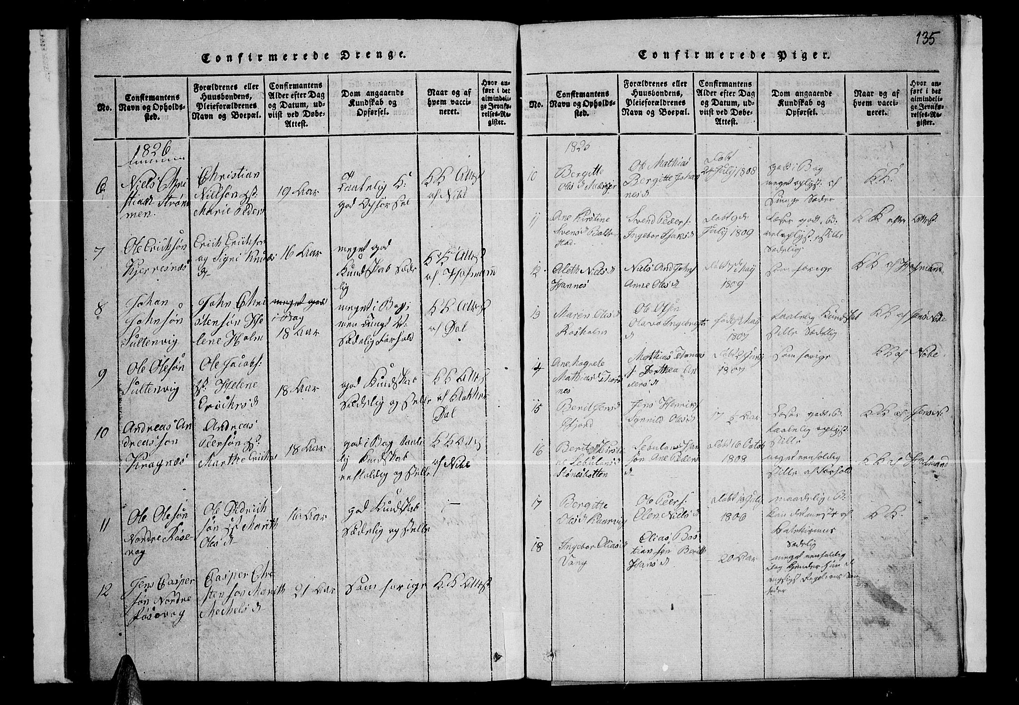 Lenvik sokneprestembete, AV/SATØ-S-1310/H/Ha/Hab/L0001klokker: Parish register (copy) no. 1, 1822-1837, p. 135